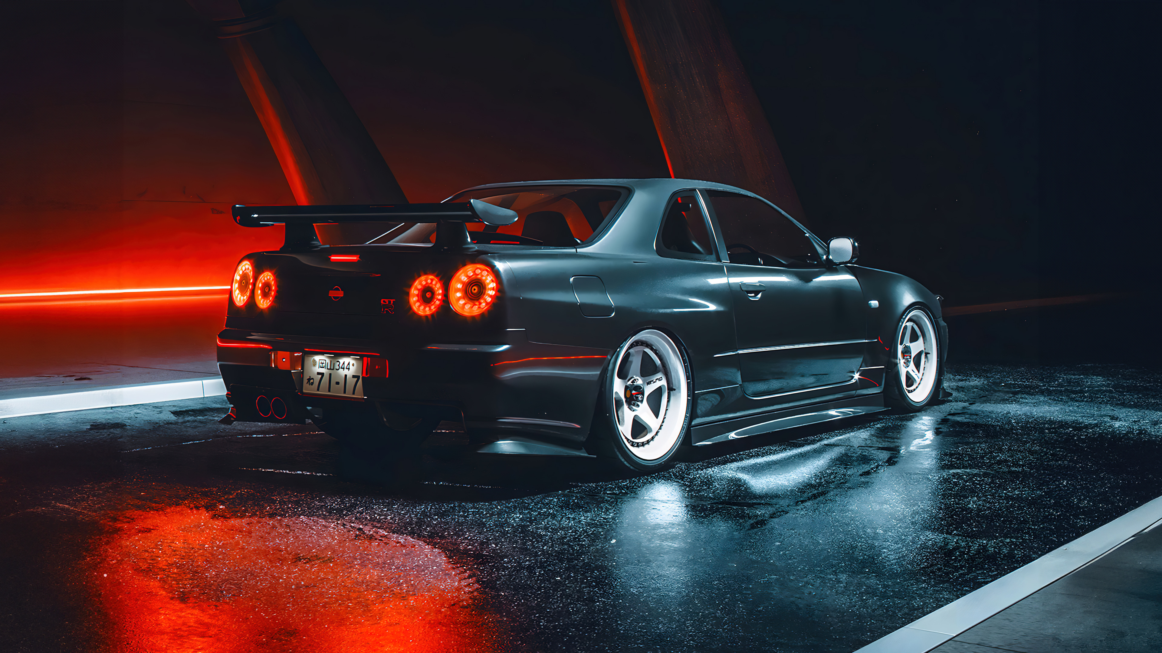 Black car Nissan Skyline GTR R35 rear view Desktop wallpaper 1024x600