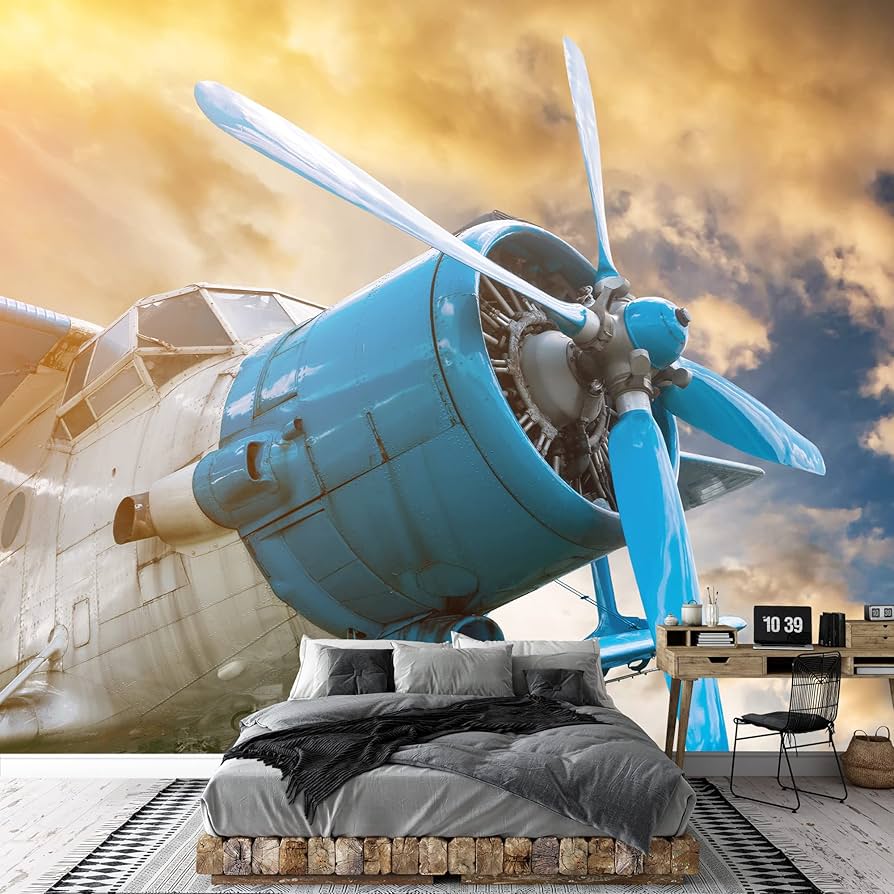 Wall26 With Propeller On Beautiful Bright Sunset Sky Background Wall Mural. Self Adhesive Large Wallpaper