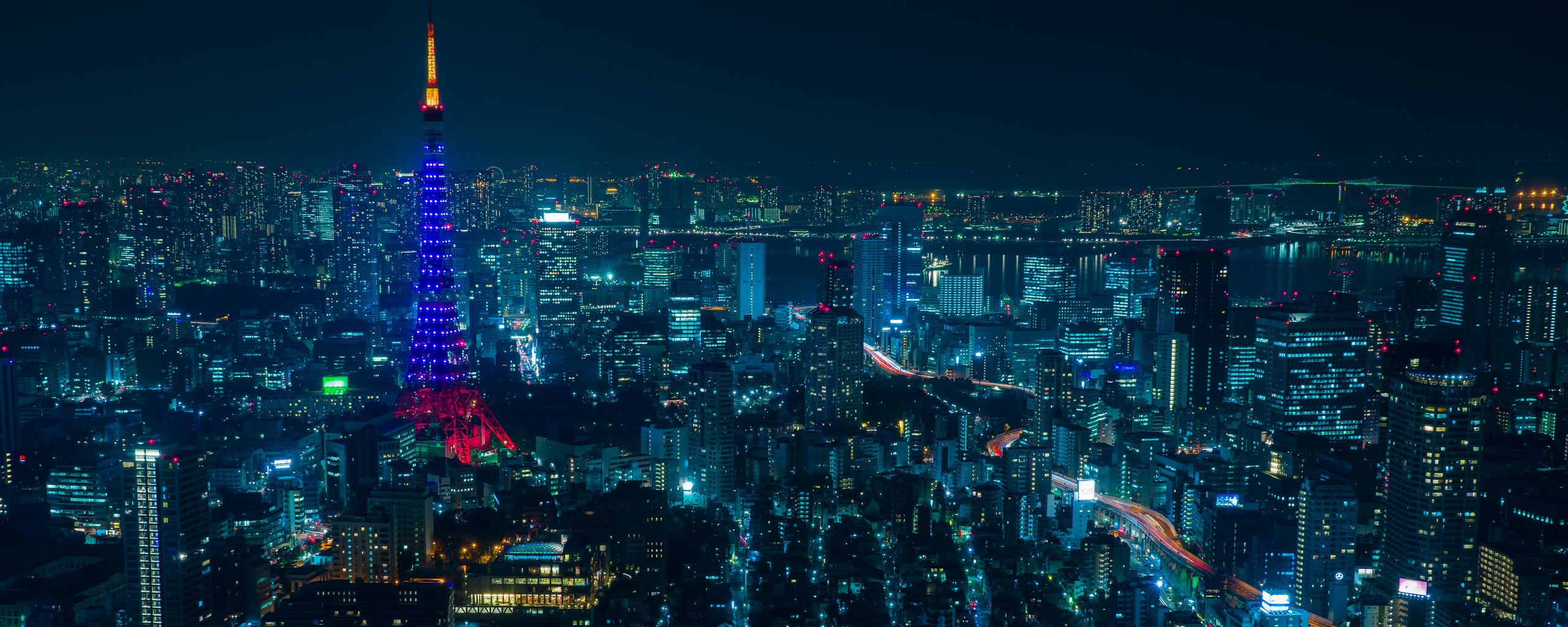 Download wallpaper 2560x1024 tokyo, night city, skyscrapers ultrawide monitor HD background