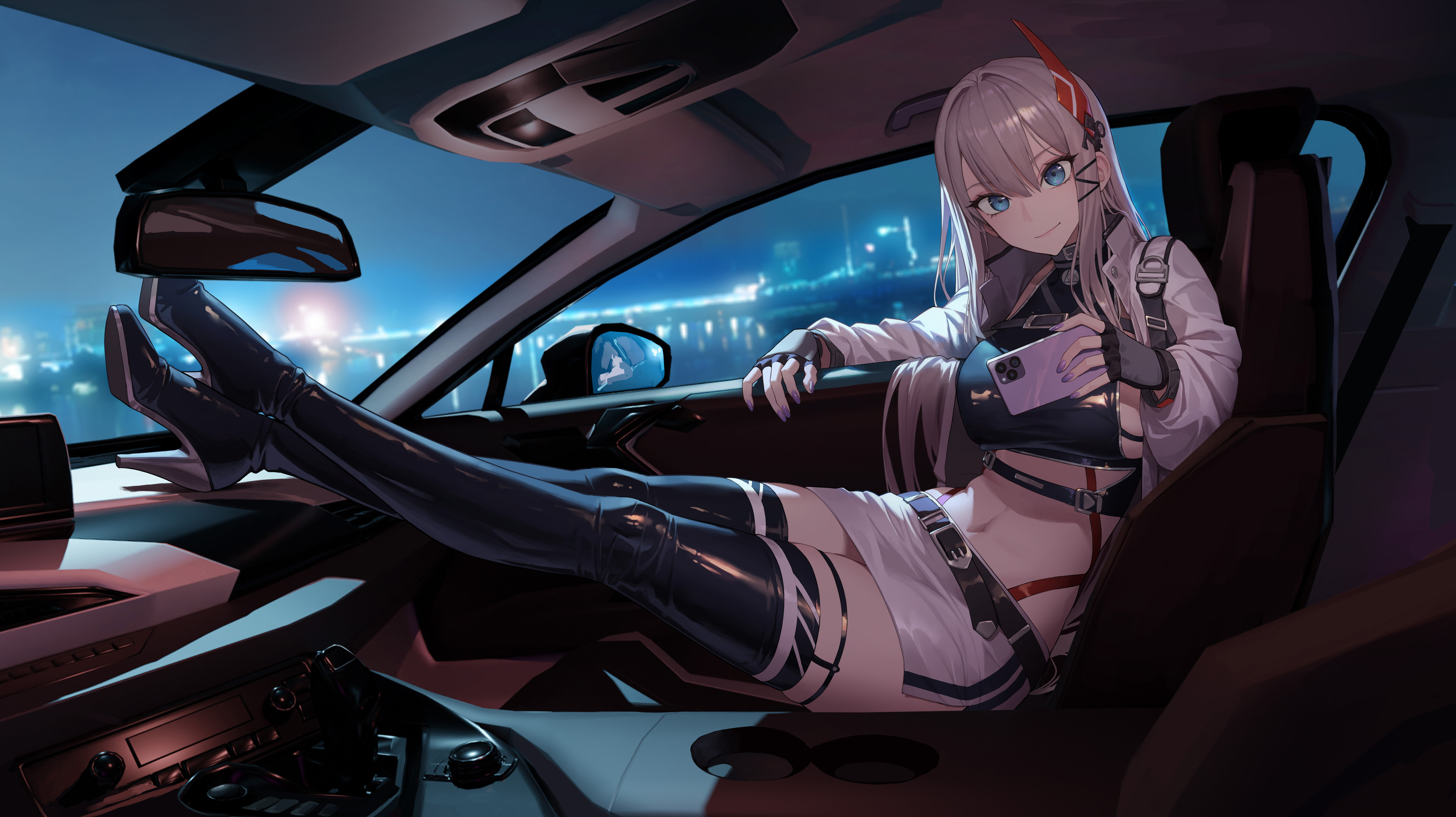 Anime Girl Sitting On Side Car Seat With iPhone Making Stories Wallpaper, HD Artist Wallpaper, 4k Wallpaper, Image, Background, Photos and Picture