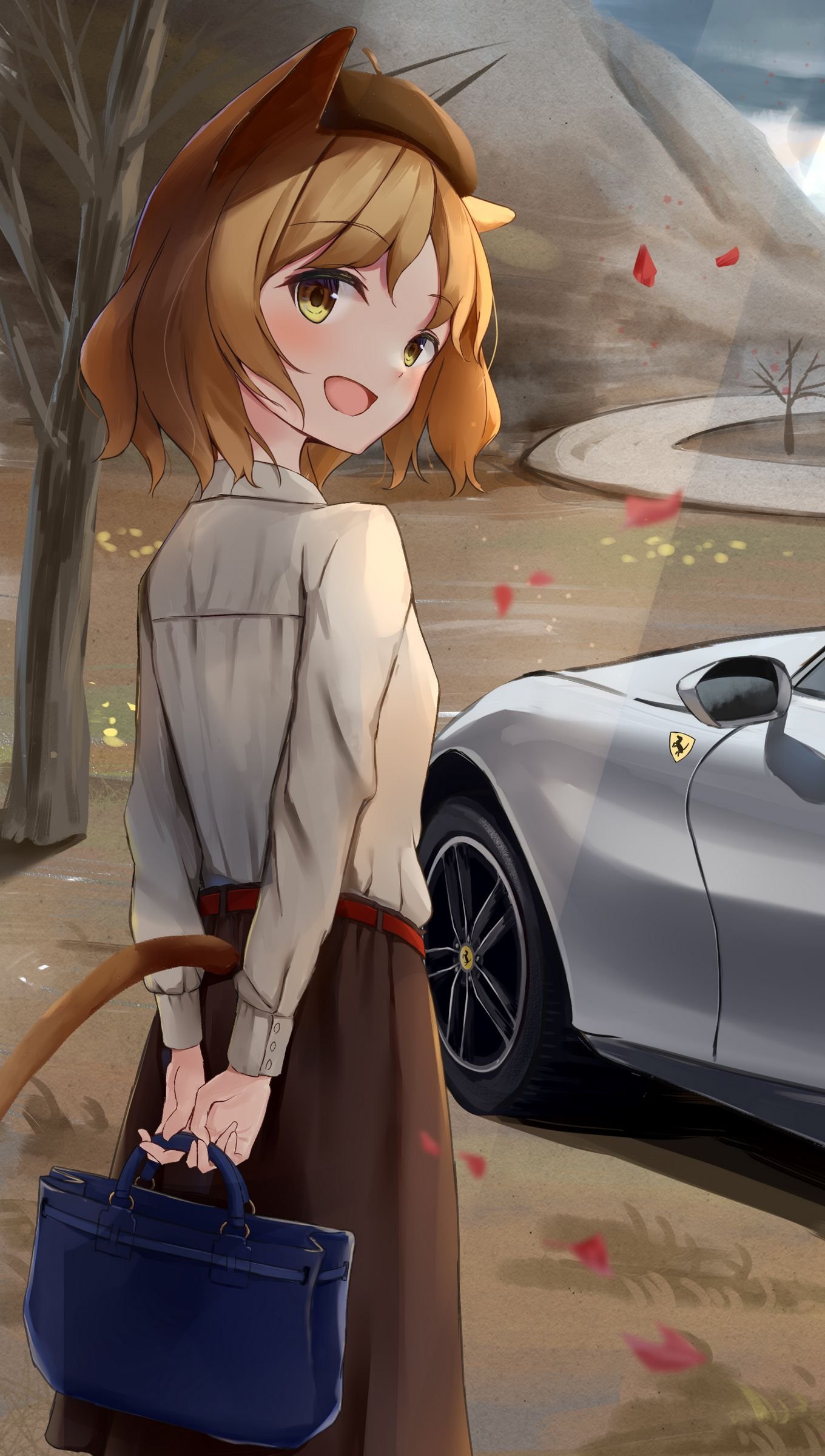 Neko girl with car Anime Wallpaper 4k for iPhone and Mobile Phone