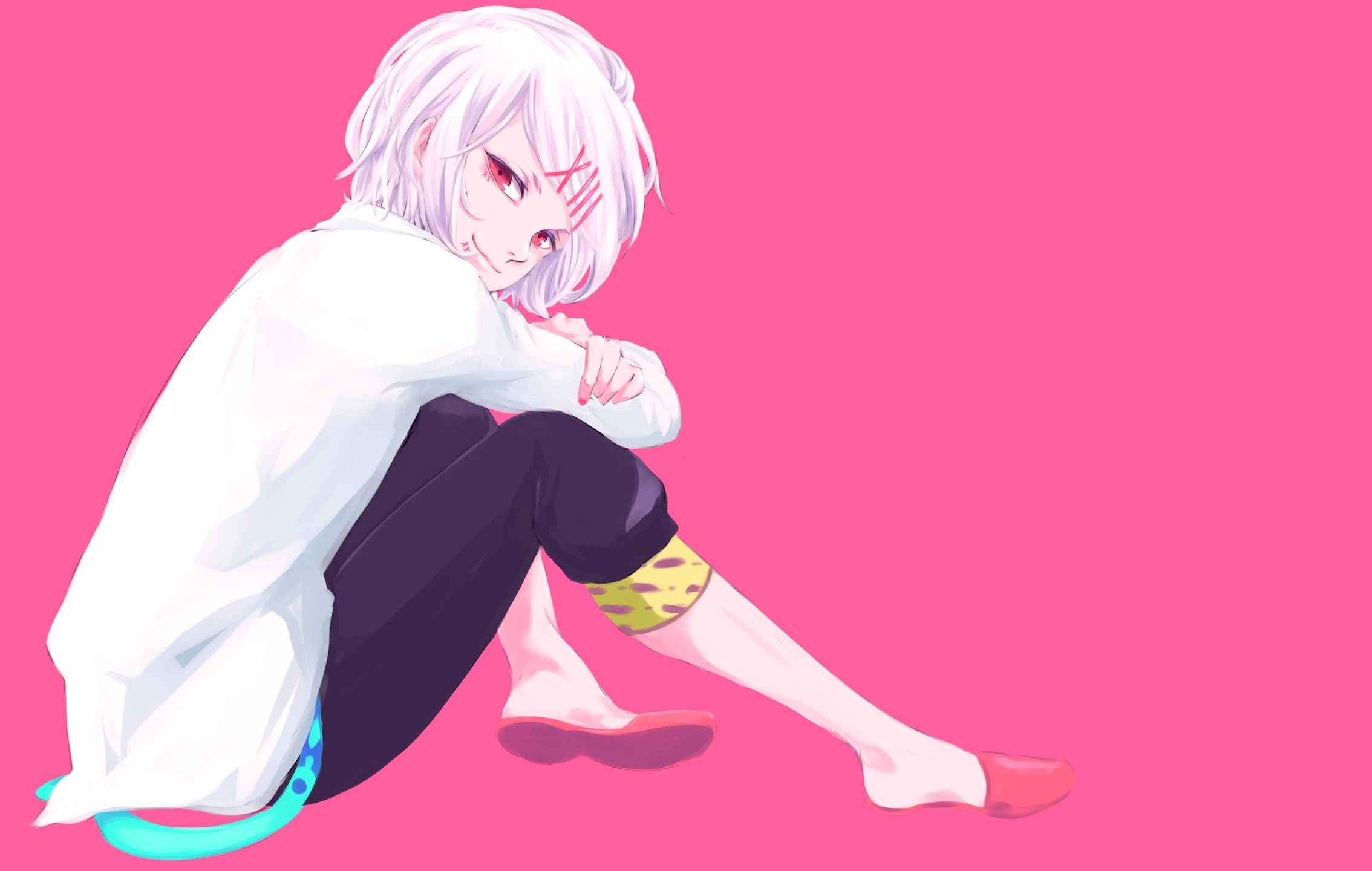 Wallpaper boy, art, Anime, sitting, Anime, pink background, clips, Tokyo Ghoul for mobile and desktop, section сэйнэн, resolution 2268x1440
