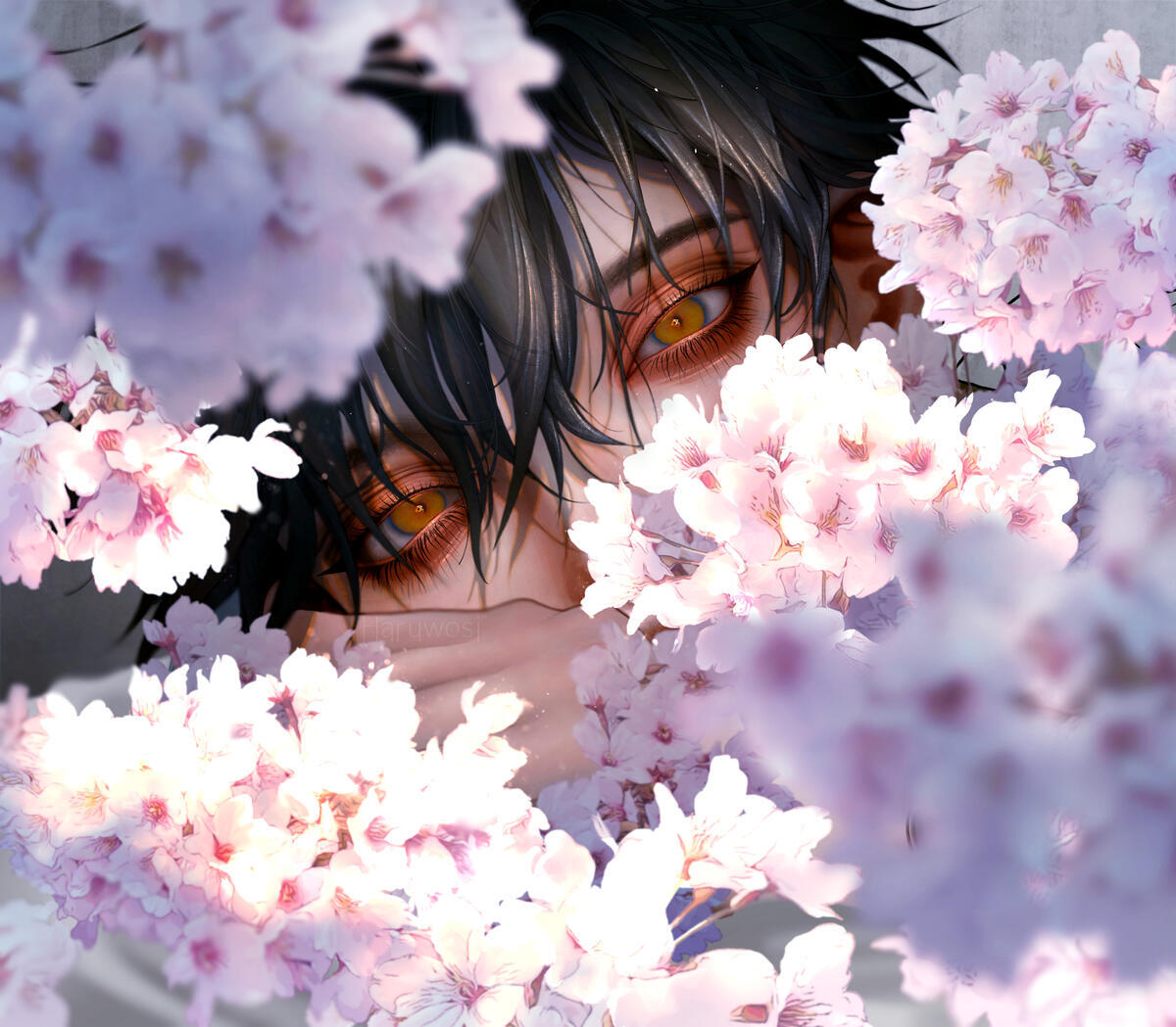 Wallpaper wallpaper handsome anime boy orange eyes pink flowers an anime anime from arashilkis image and screensavers