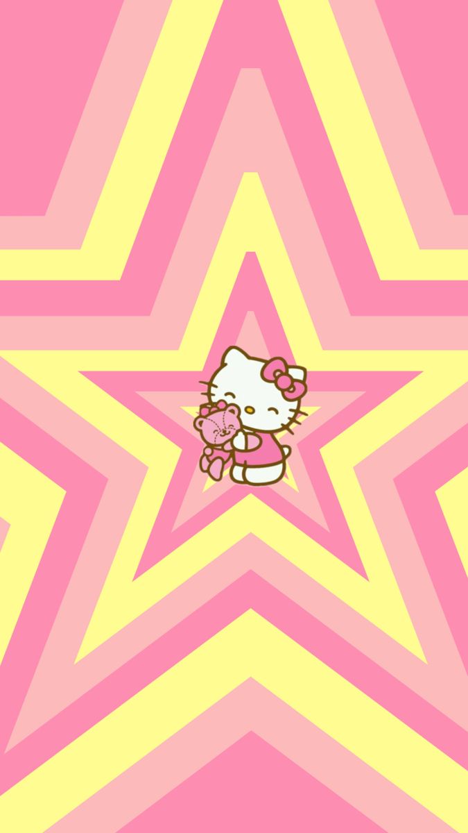 Yellow, hot pink, light pink hello kitty star wallpaper