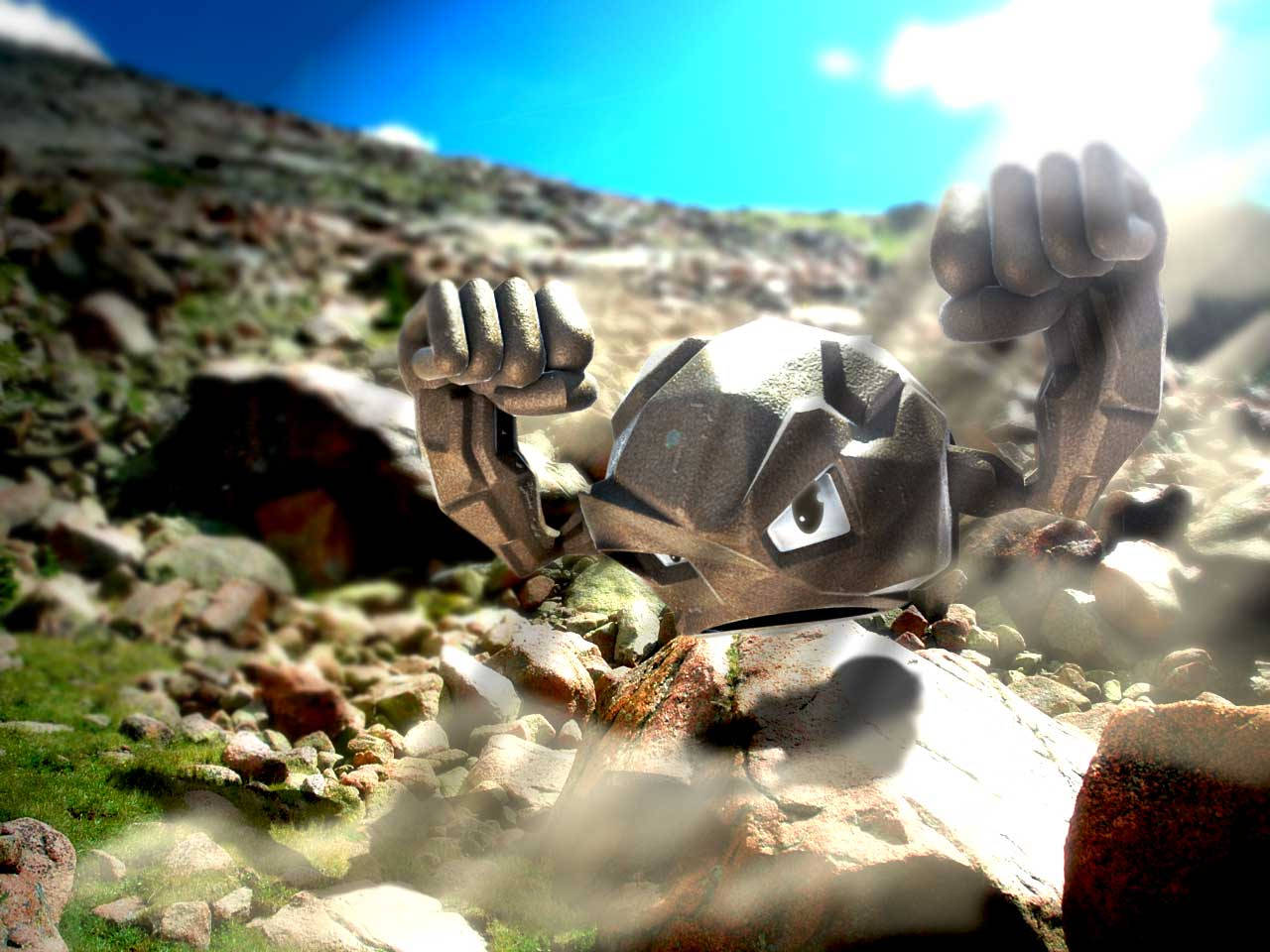 Download Shiny Geodude In The Sunlight Wallpaper