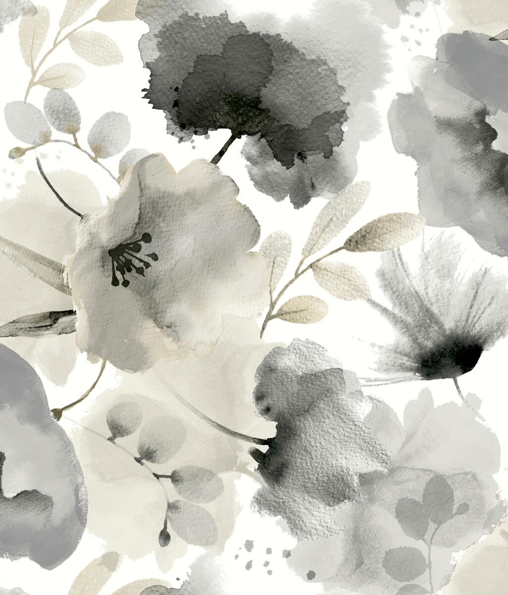 York Wallcoverings BL1771 Charcoal Watercolor Bouquet Wallpaper