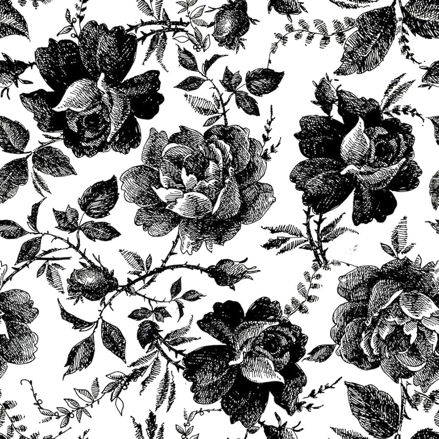VistaPalette Black and White Peony Floral Rose Vintage Flowers Modern Peel and Stick Wallpaper Wall Decor Self Adhesive Wall Paper Stick on Easy Peel Off Contact Paper for Renter Bedroom Apartment
