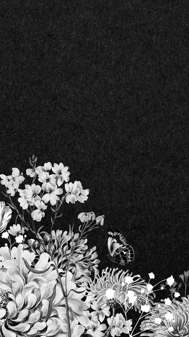 Vintage flower phone wallpaper, black