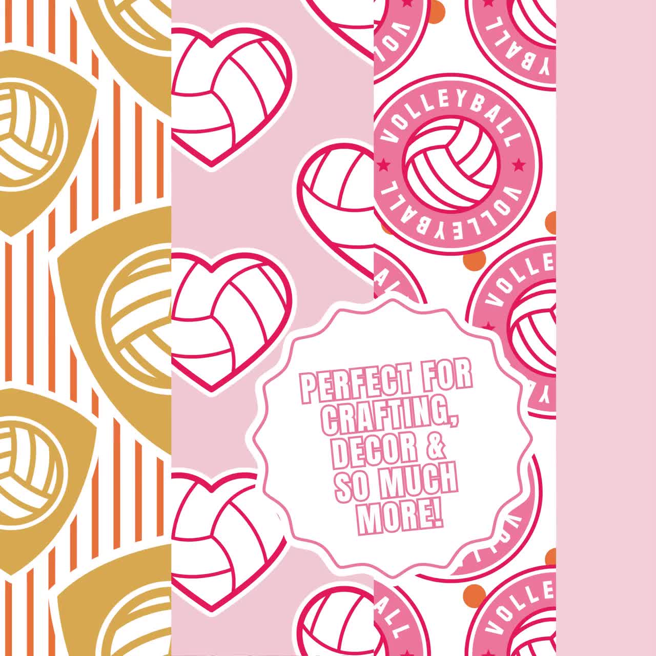Instant Download Volleyball Digital Paper Bundle, Seamless. Colorful, Pink, Girly Volleyball Player Patterns for Scrapbooking, Crafting