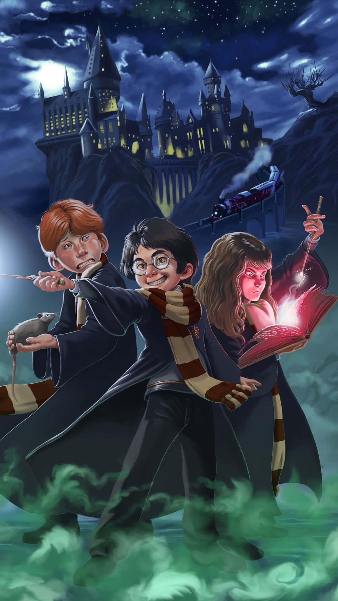 Download The Golden Trio, Ron, and Hermione Wallpaper