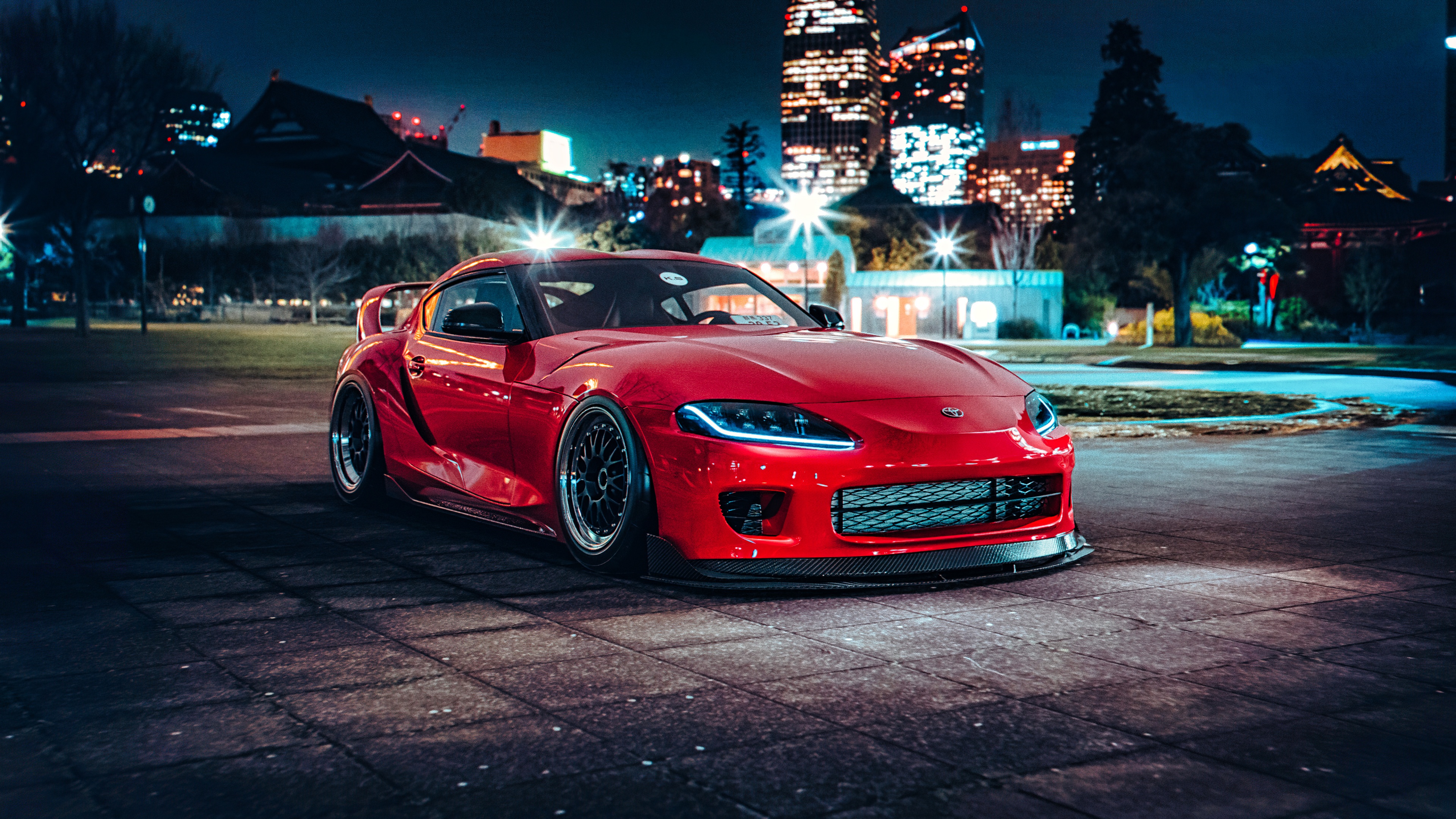 Toyota Supra A90 Wallpaper 4K, Red cars, Sports car, Night, 5K