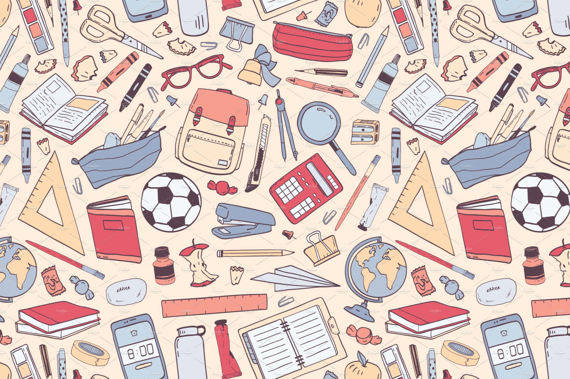 Download Backto School Supplies Pattern Wallpaper