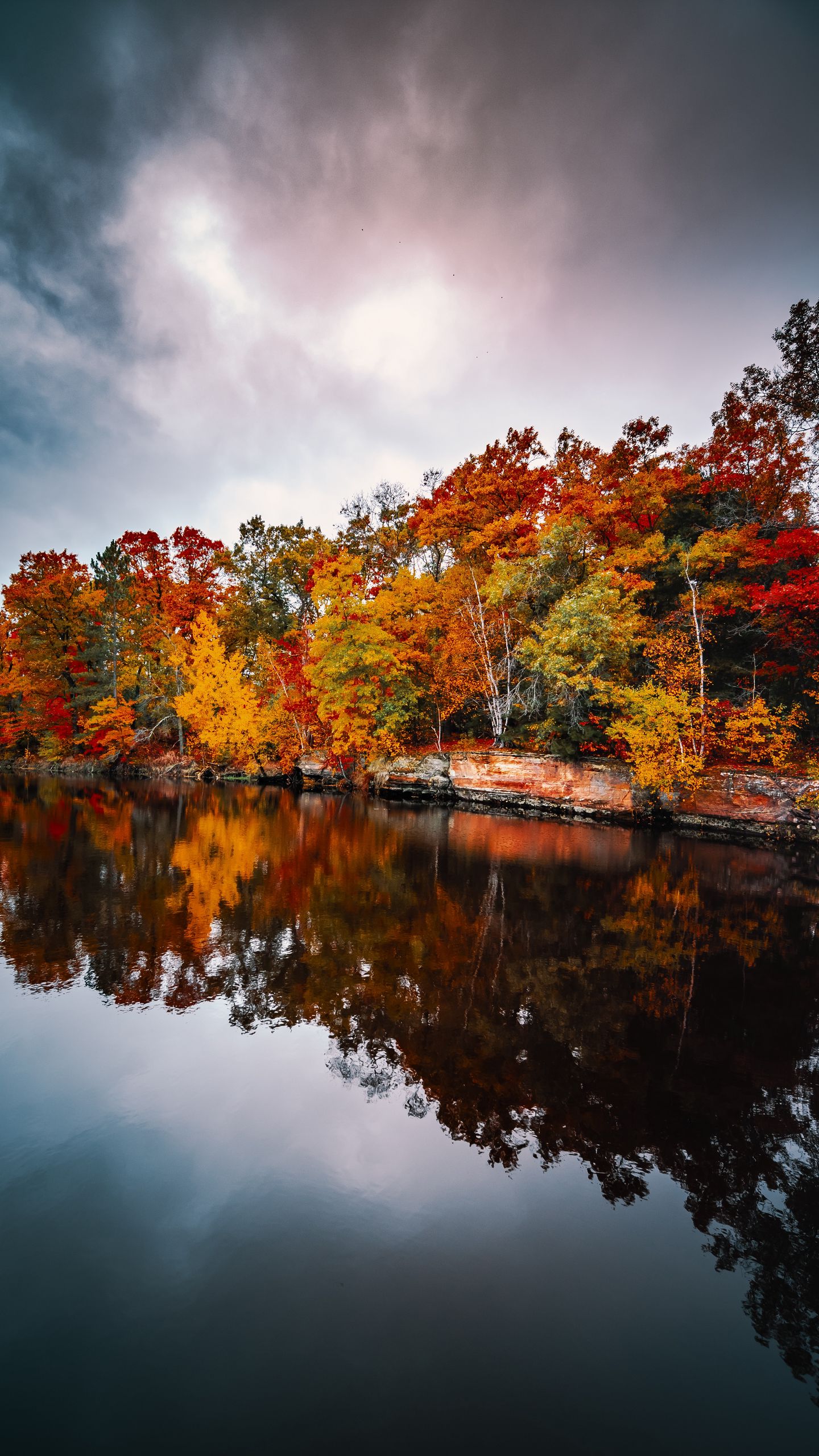 Download wallpaper 1440x2560 trees, autumn, lake, reflection, autumn colors qhd samsung galaxy s6, s7, edge, note, lg g4 HD background