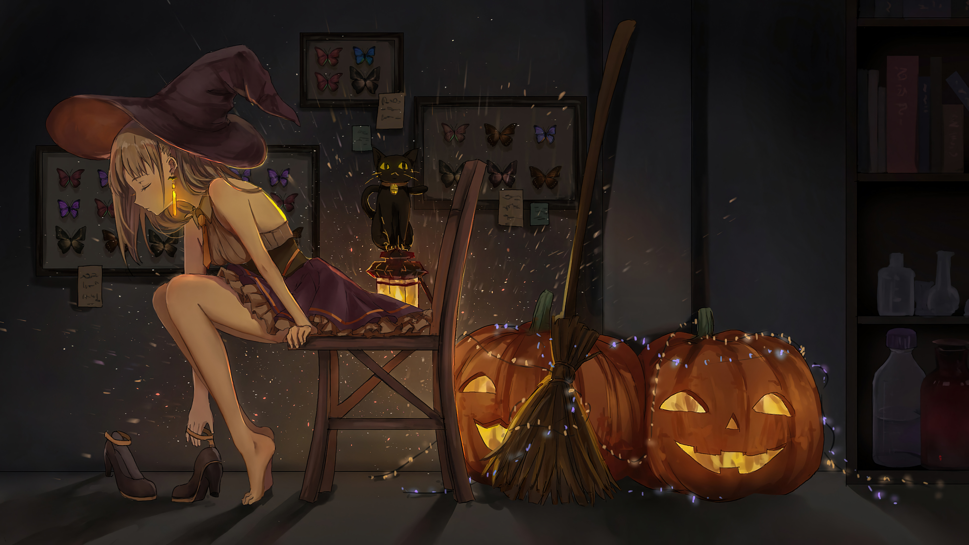 Witch Cat Halloween Pumpkin Wallpaper 4K HD PC h