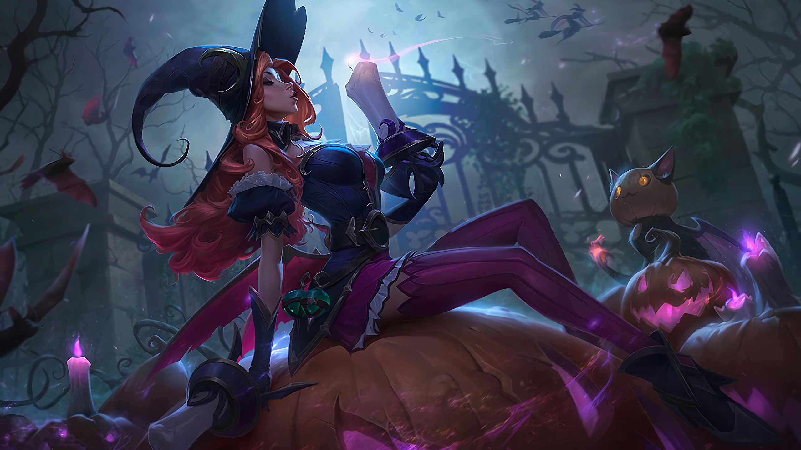 Desktop Wallpaper LOL Miss Fortune Hat Girls Halloween 2560x1440