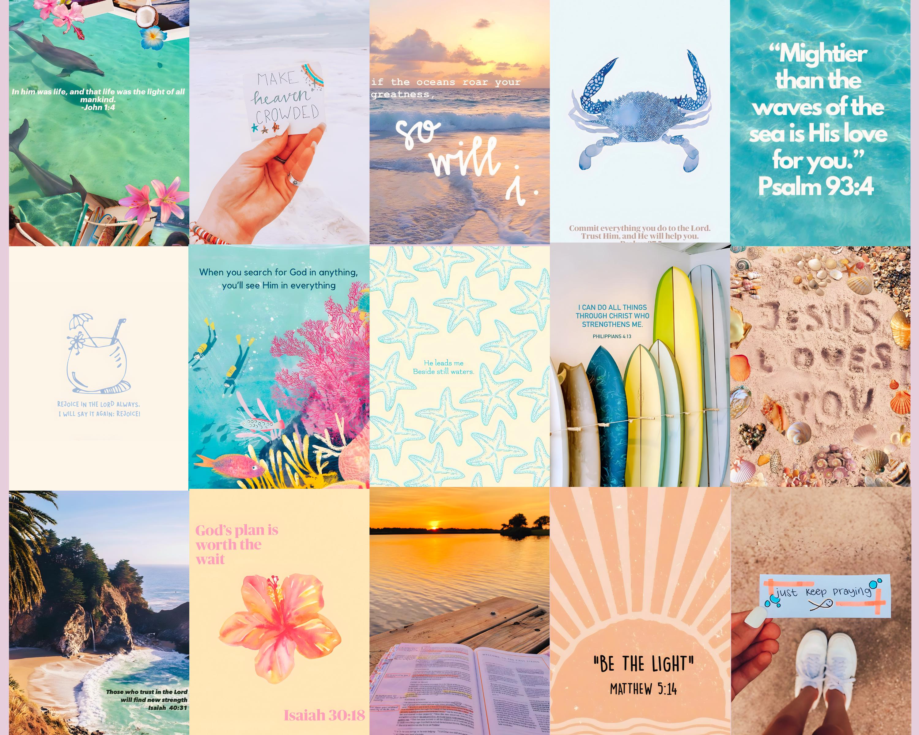 PCS Christian Summer Collage Kit Beach Wall Art Bible Verse Posters Jesus Faith Religious Room Decor Inspirational Coastal Vibes Beach