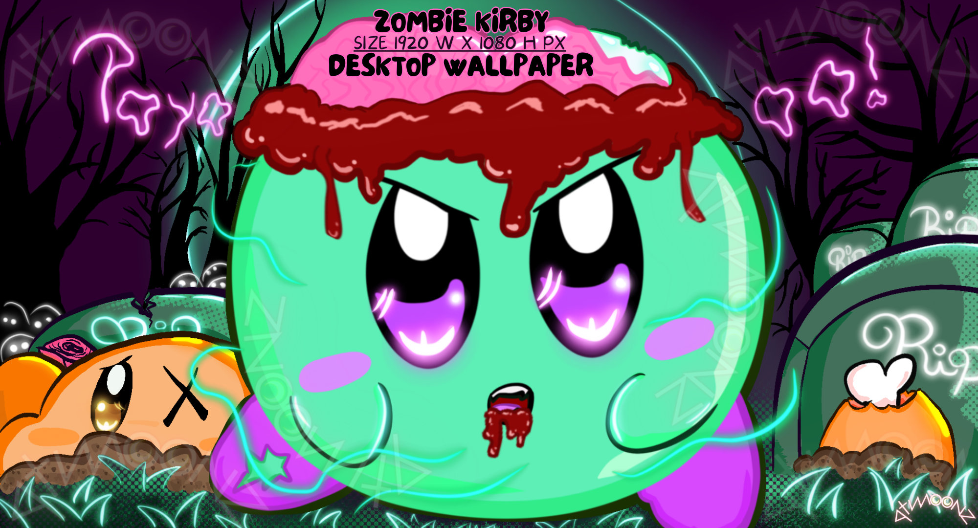 Zombie Kirb Digital Wallpaper Cute Kawaii Creepy Aesthetics For Gamers Girls
