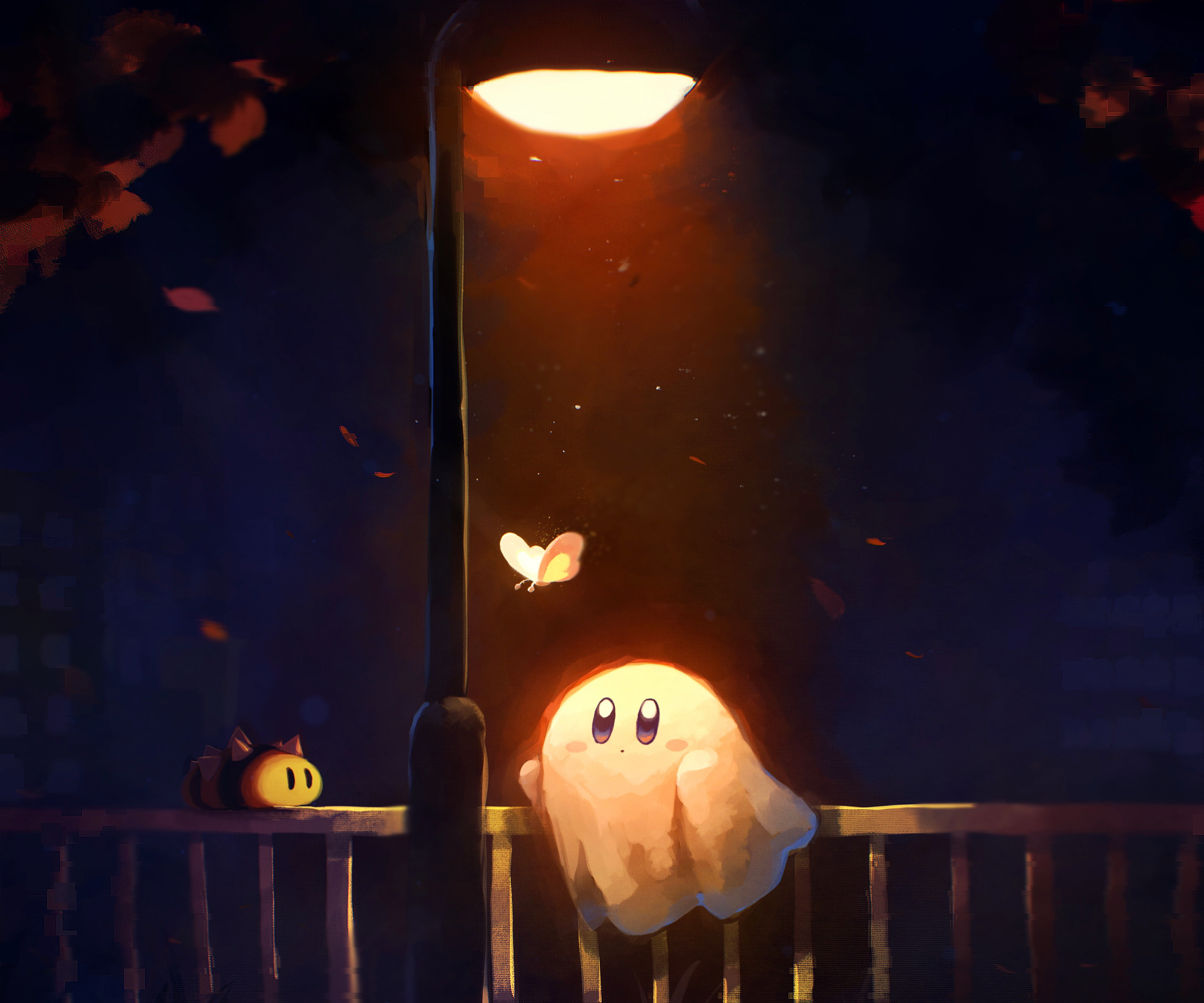 Kirby's Cozy Night: HD Video Game Wallpaper by すびかか