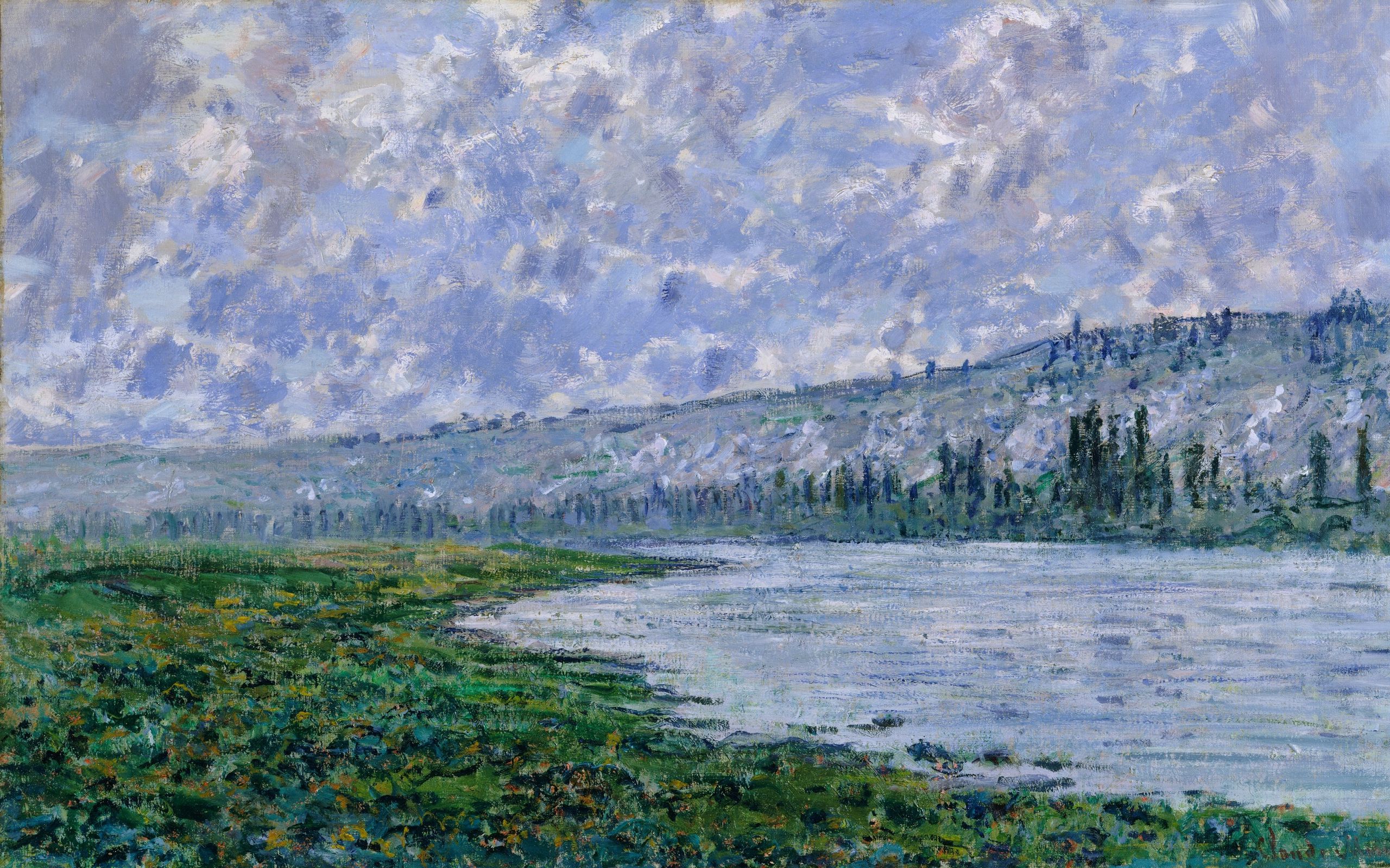 Download wallpaper 2560x1600 claude monet, the seine at vetheuil, oil, canvas, impressionism widescreen 16:10 HD background