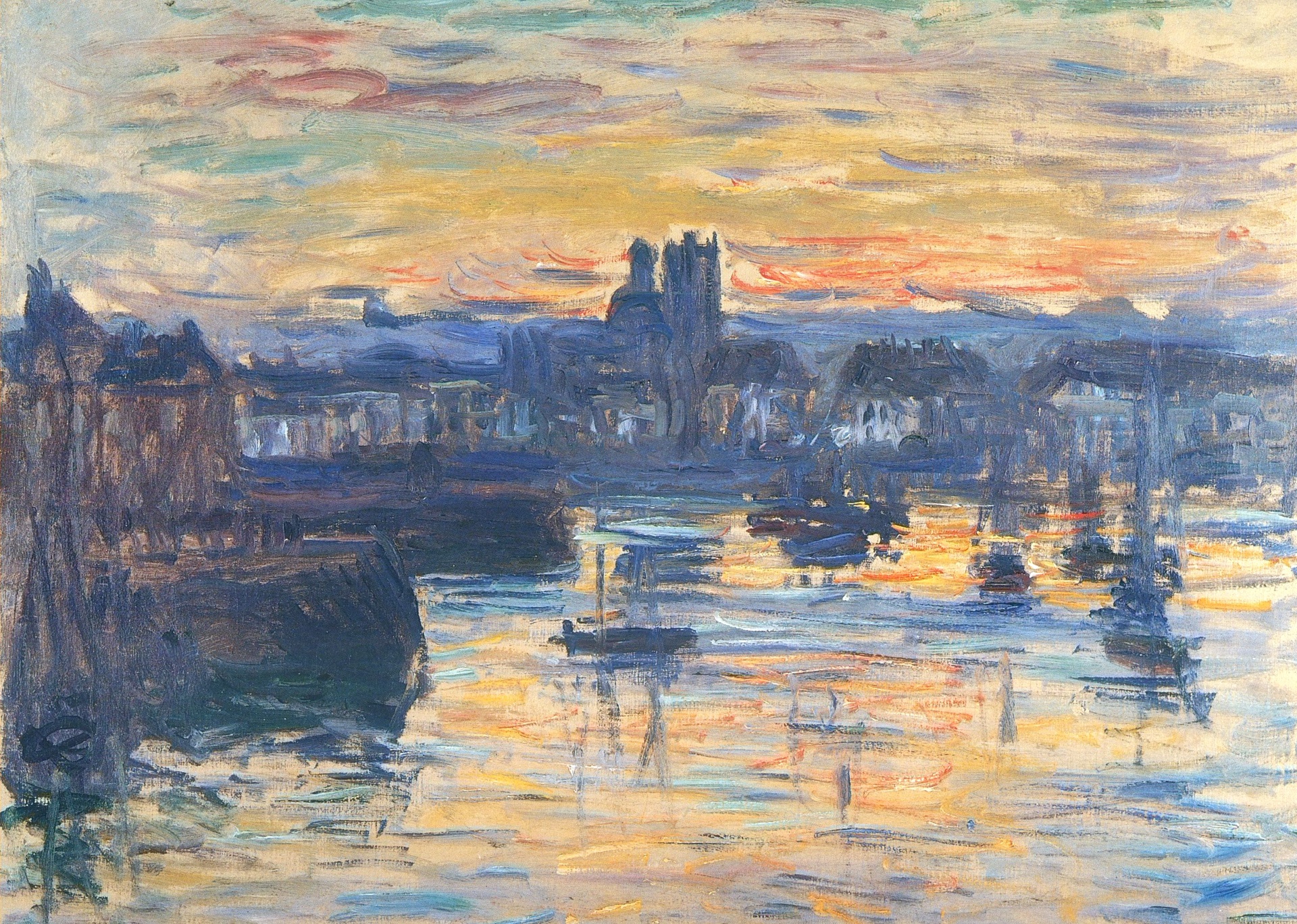 Wallpaper picture, the urban landscape, Claude Monet, The Port Of Dieppe. The evening for mobile and desktop, section живопись, resolution 1920x1368