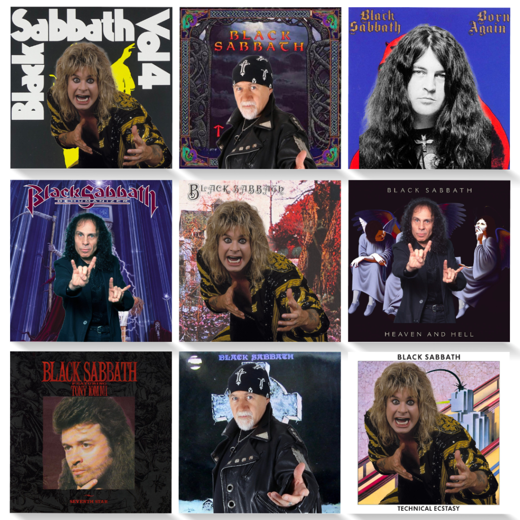 Lead Singers of Black Sabbath On Their Respective Album Covers