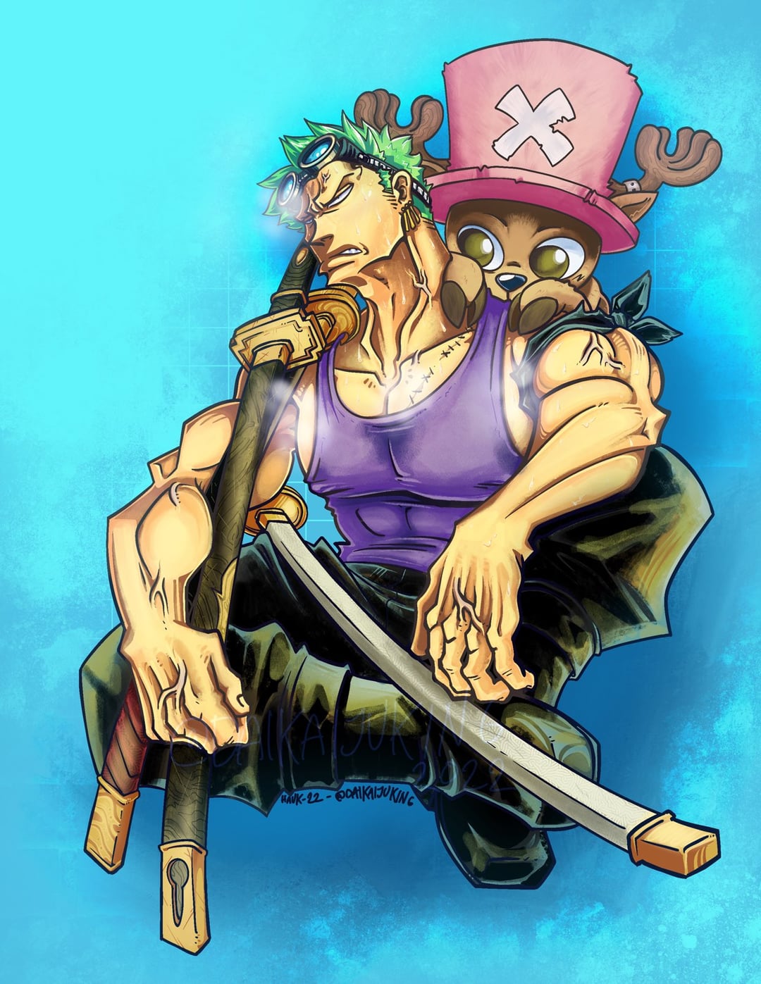 Badass Zoro and Chopper fanart by my friend @daiKaijuKing!