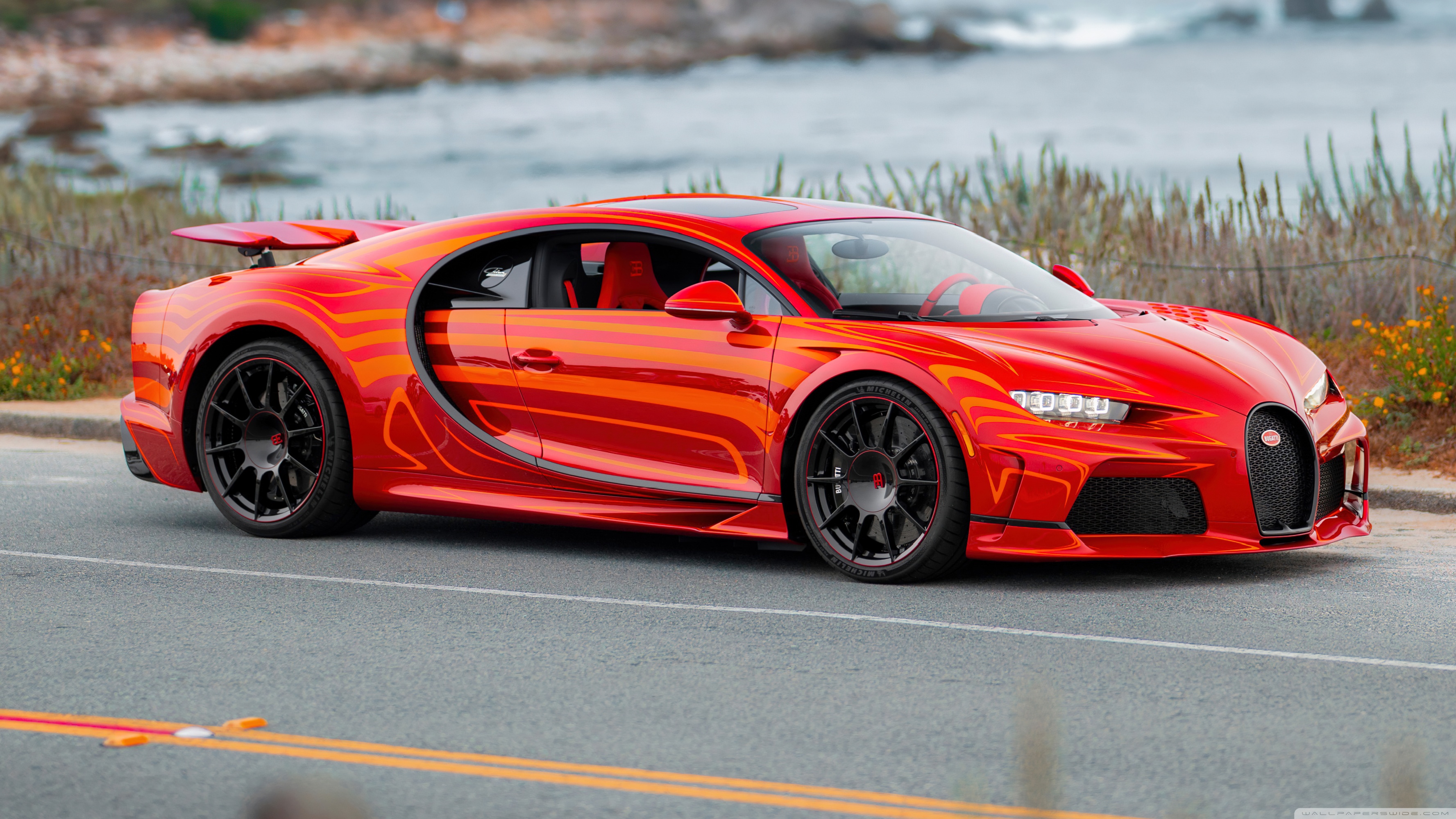 Red Bugatti Chiron Sports Car 4K UHD Wallpaper for UltraHD Desktop and TV, Widescreen and UltraWide Display, Dual Monitor