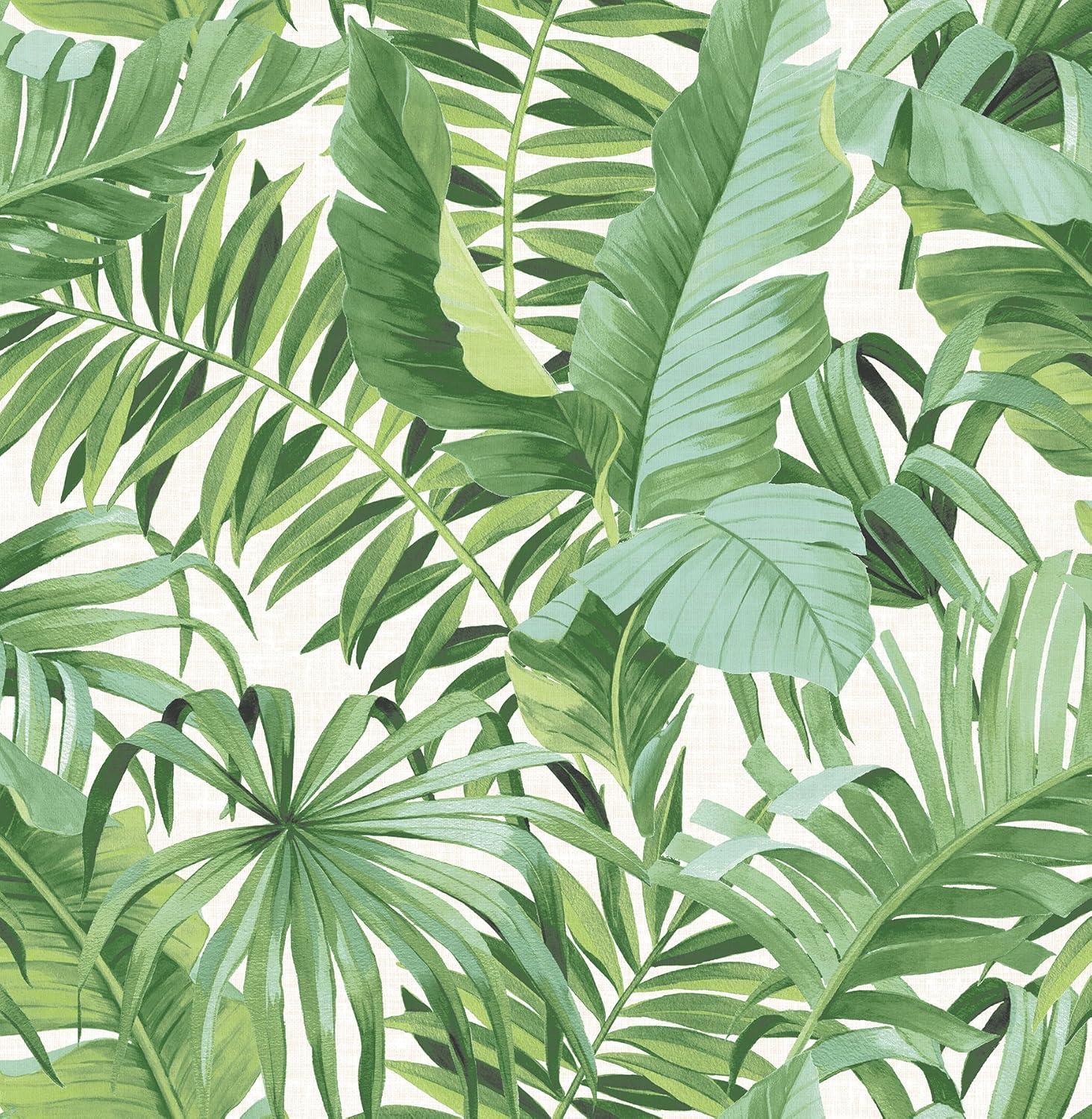 Save 99% • Bay Isle Home™ Lavenia Alfresco leaves Palm Leaf Wallpaper White Green Jungle Tropical