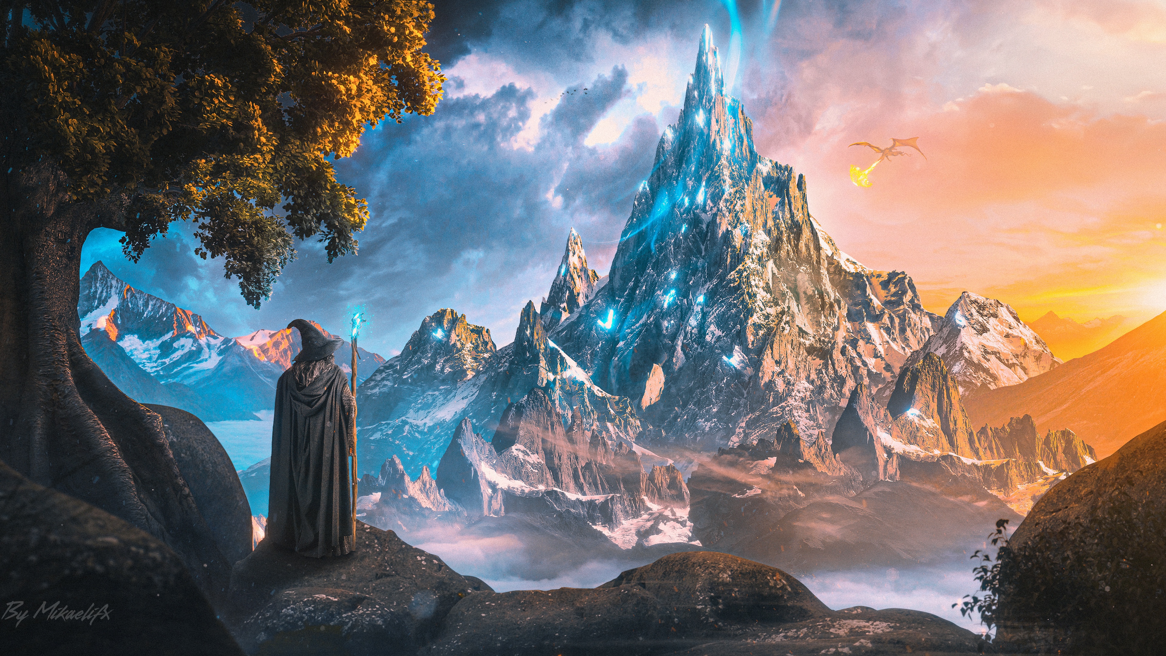 Mountain Wallpaper 4K, Fantasy artwork, Ultrawide