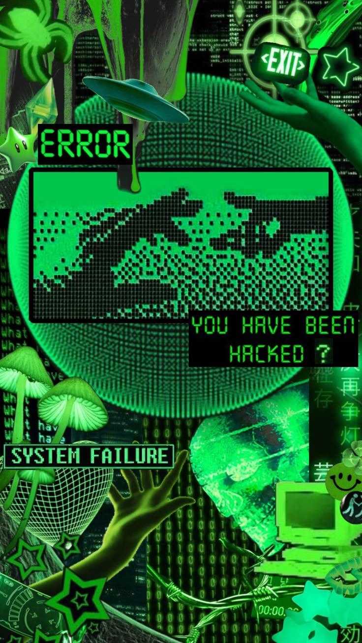 cybercore #green #neon #wallpaper #collage #y2k #black