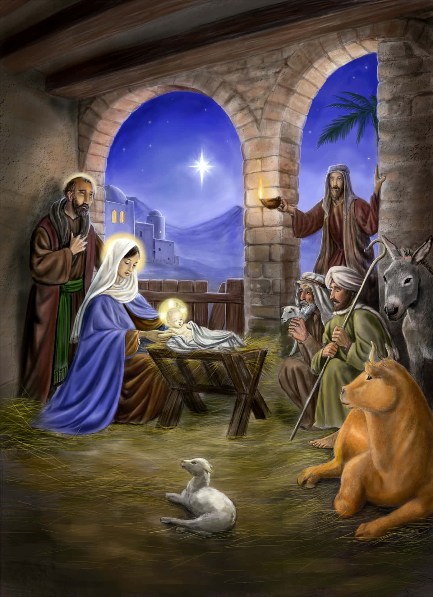 Download Celebrating the Joy of Christmas with a Manger Scene Wallpaper