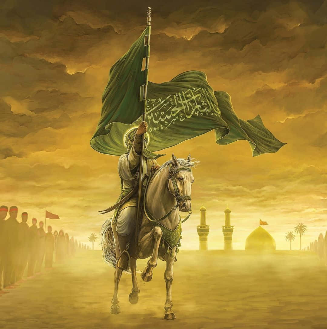 Download Islamic Warrioron Horsebackwith Flag Wallpaper