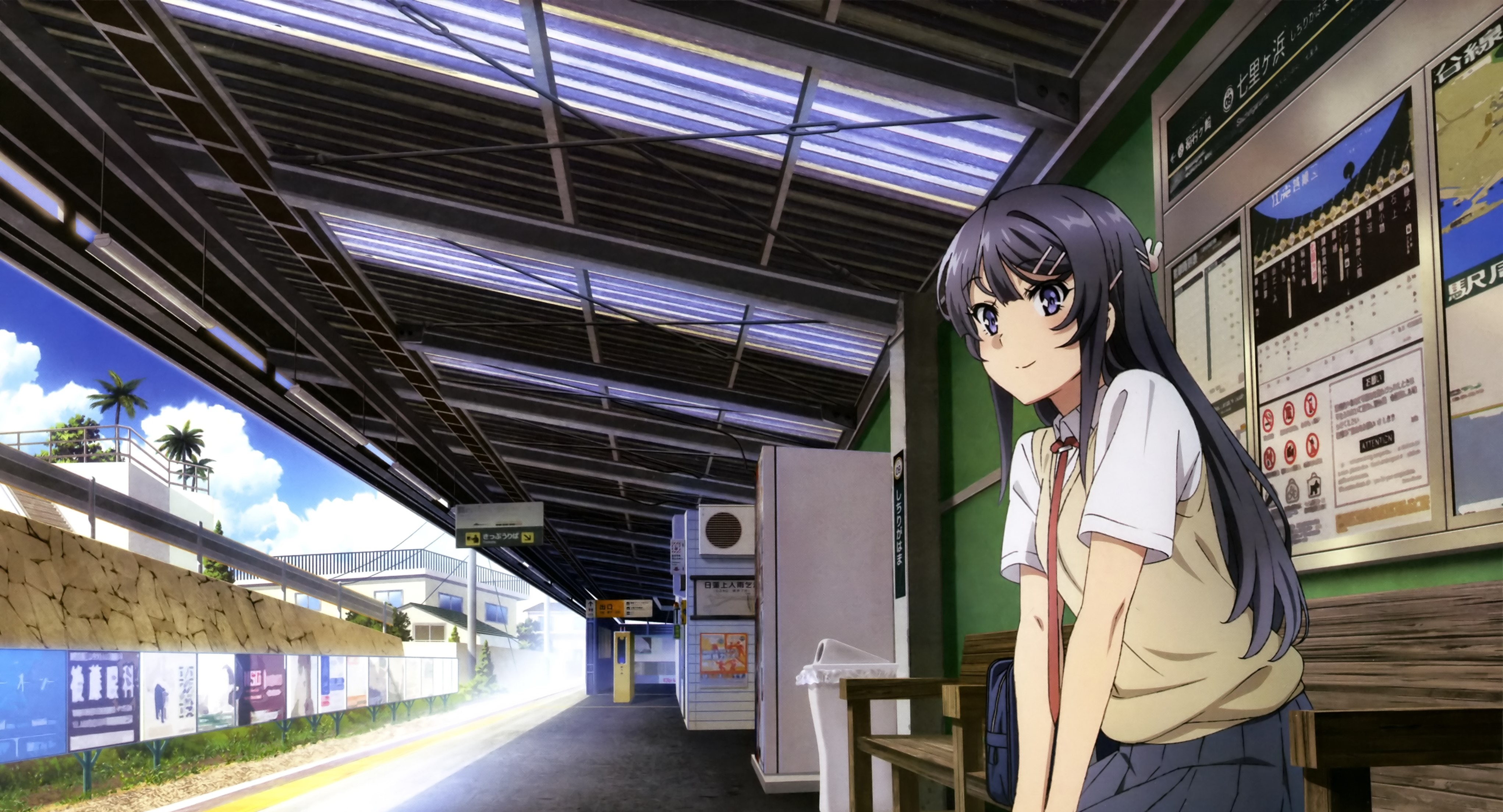Mai Sakurajima at Train Station Ultra HD Wallpaper