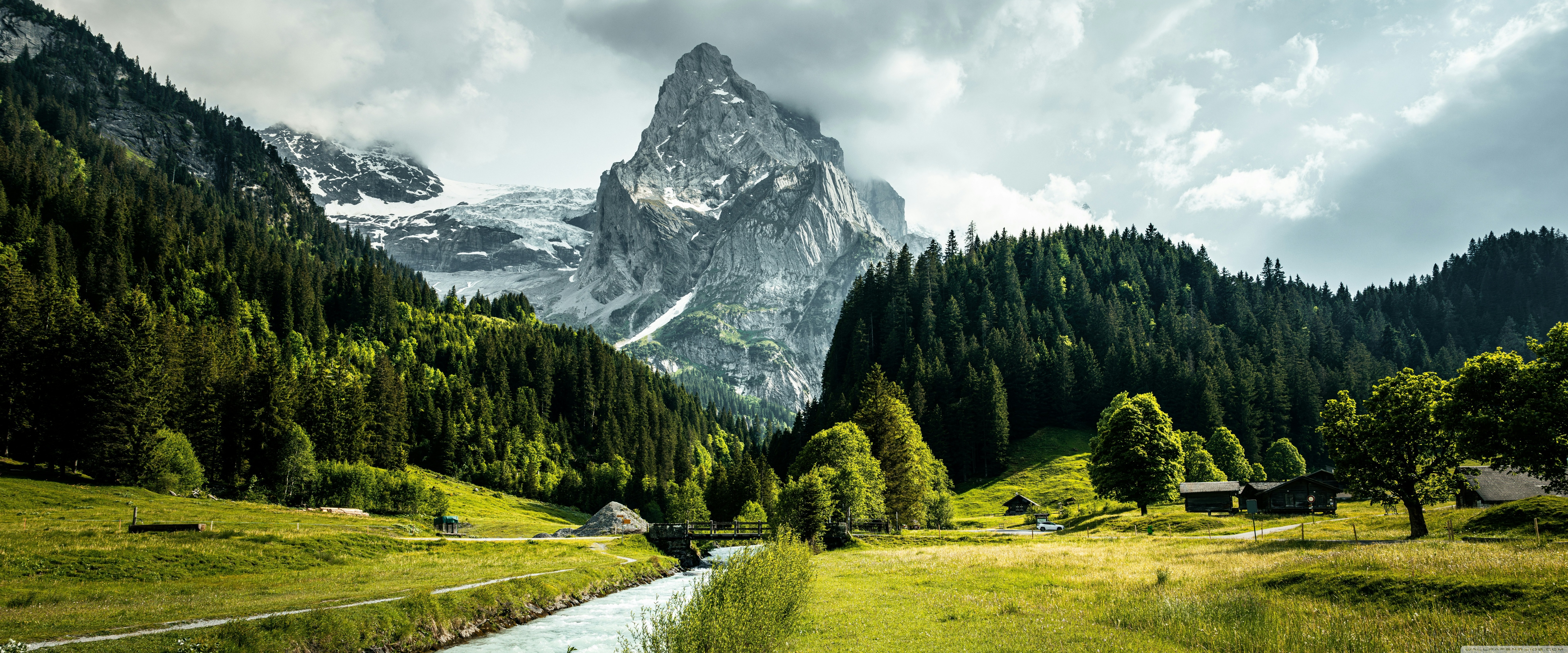 Mountain, Stream, Creek, Nature, Scenery, Overcast, Landscape 4K UHD Wallpaper for UltraHD Desktop and TV, Widescreen and UltraWide Display, Dual Monitor, Smartphone and Tablet Devices