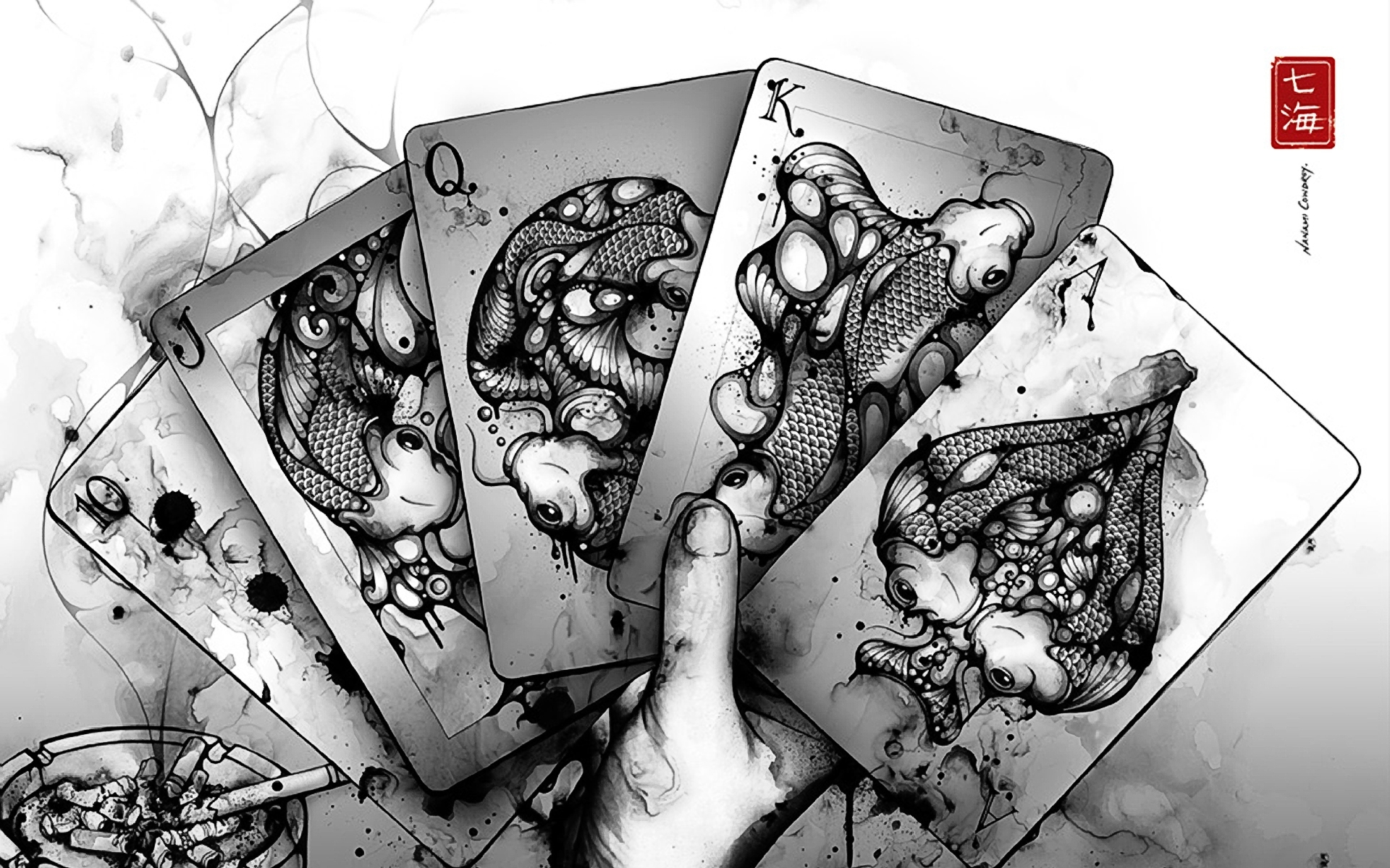 1, Asian, Oriental, Cards, Fantasy, Drawing, Art, Koi, Creature, Cigarettes Wallpaper HD / Desktop and Mobile Background