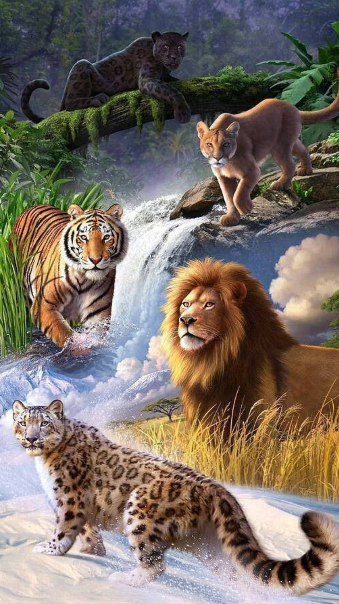 Download Lion And Tiger In Different Terrains Wallpaper