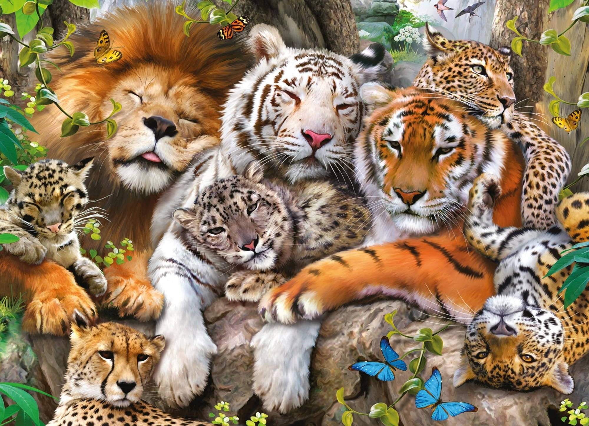 Download Cuddling Lion And Tiger Group Wallpaper