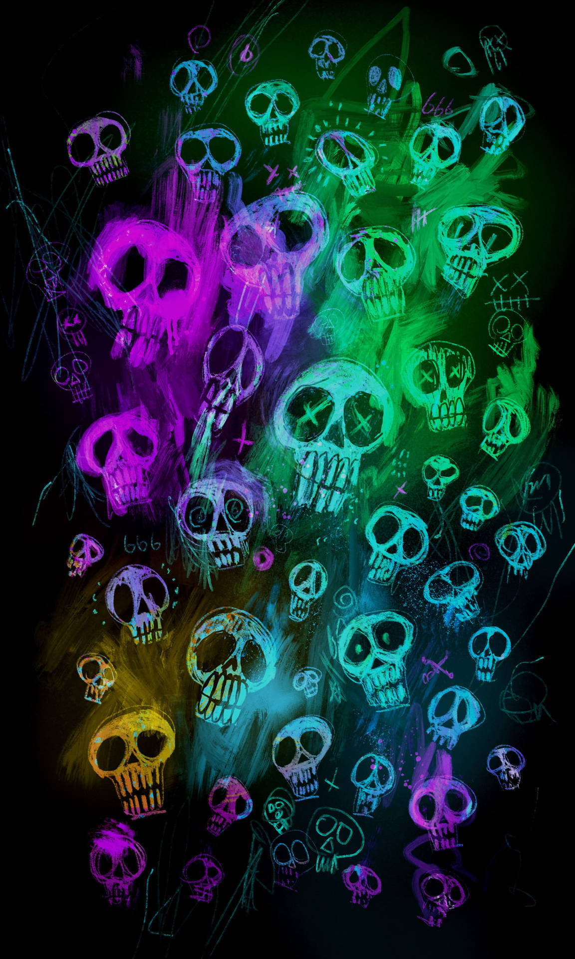Download Cool Colorful Skull Drawing Wallpaper