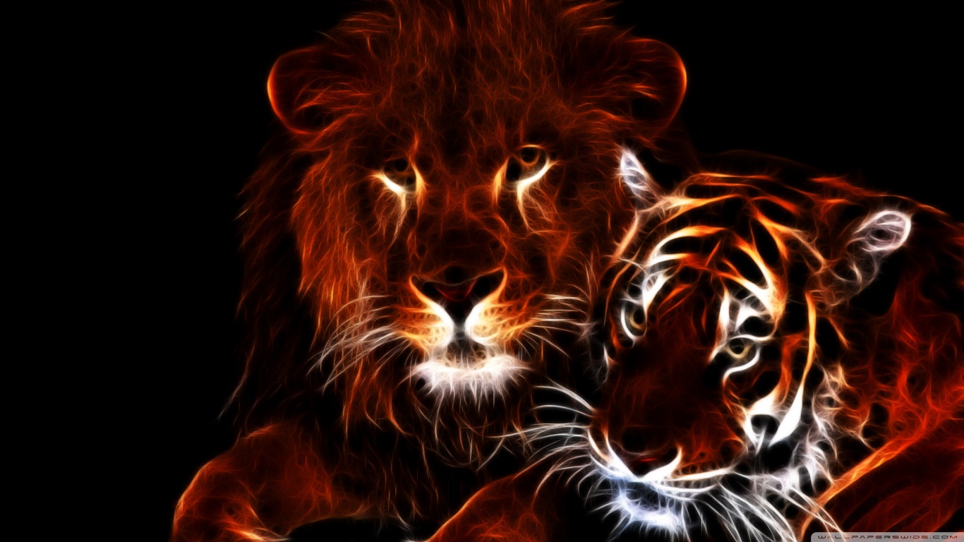 Glowing Lion and Tiger 4K UHD Wallpaper for UltraHD Desktop and TV, Smartphone and Tablet Devices