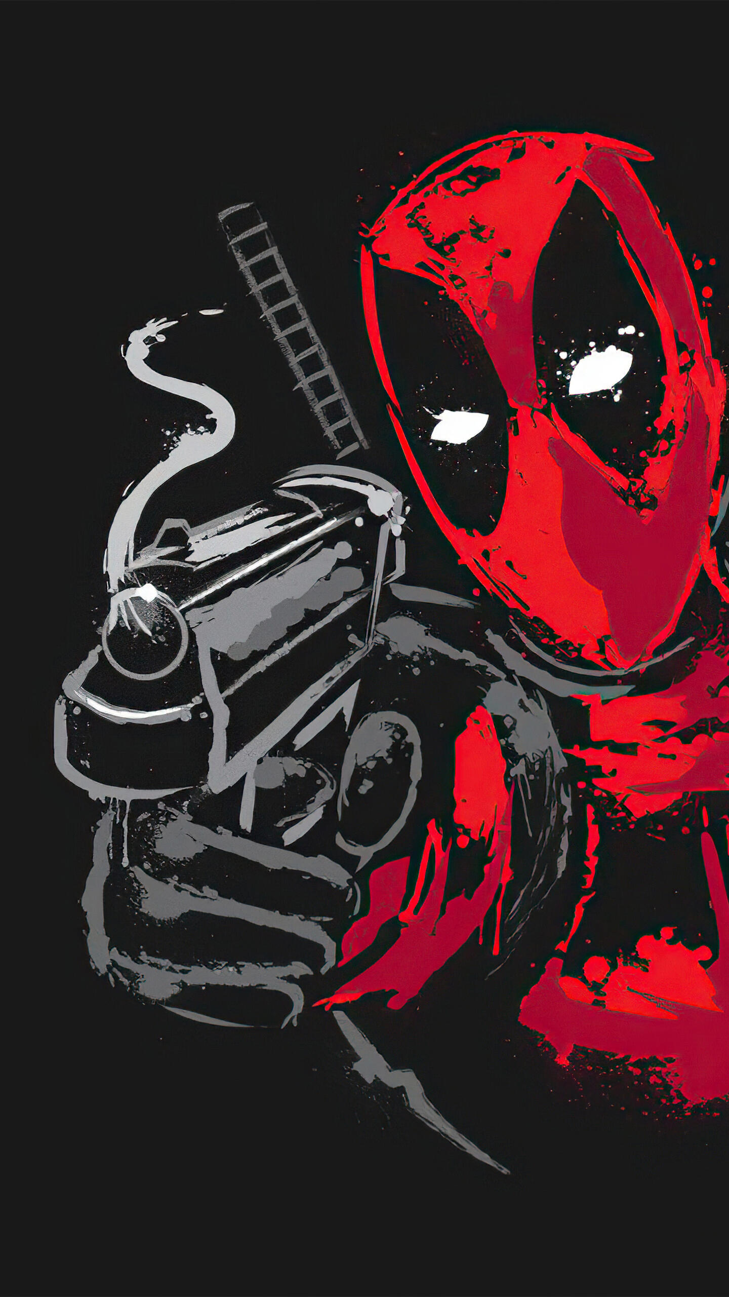 A picture of a cool drawing of Deadpool with a gun · 1440x2560 QHD free photo from bradeya and wallpaper