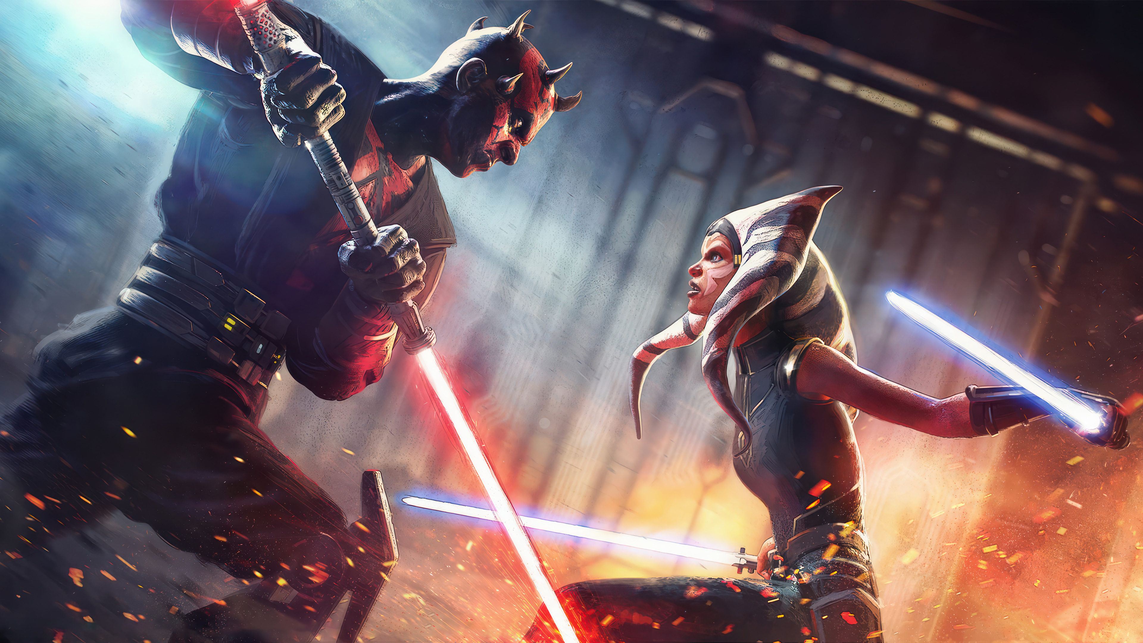 Ahsoka vs Darth Maul Star Wars HD Wallpaper