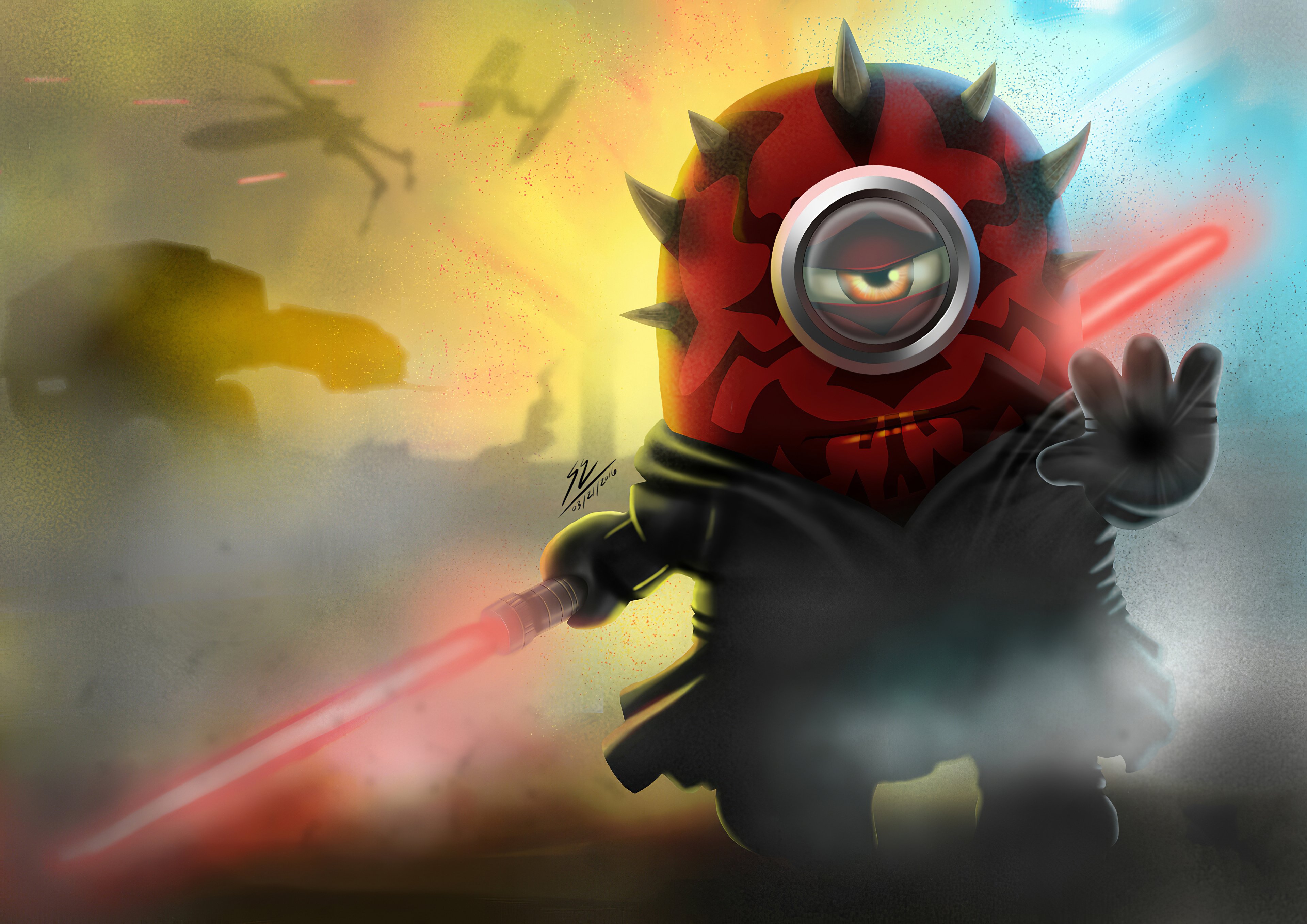 Minion as Darth Maul from Star wars Wallpaper 4k for Desktop