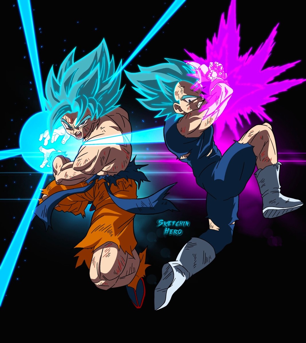 dragon ball z wall poster print Ssjb Goku and Vegeta Galick Kamehameha 12x18