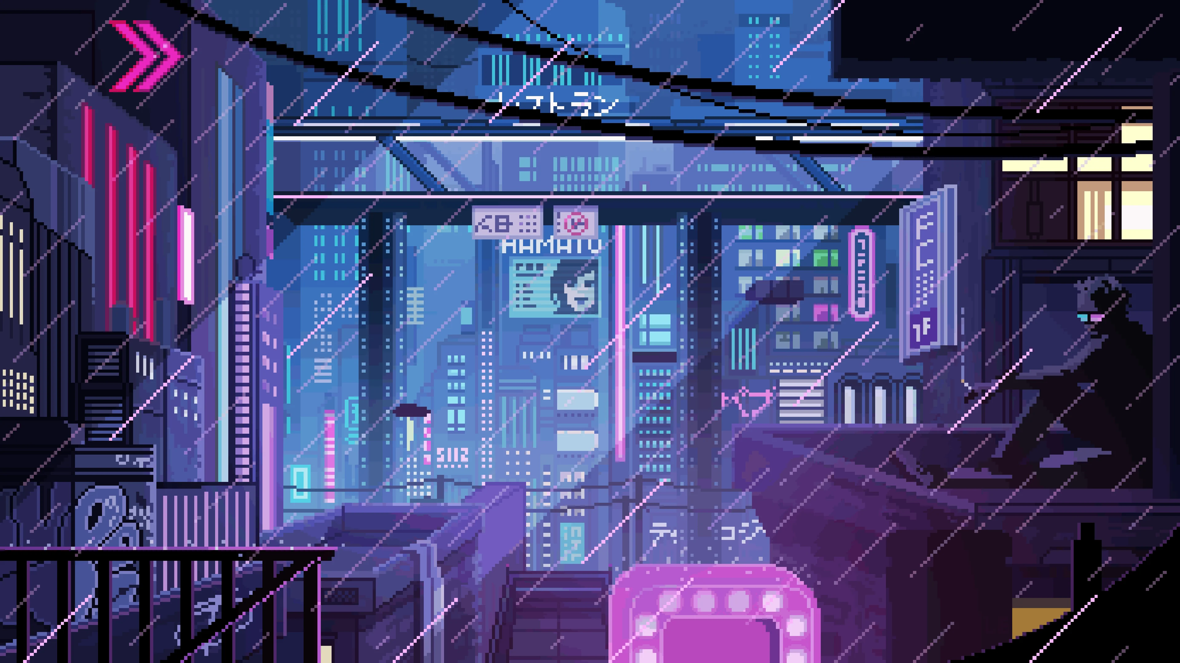 Neon City Pixel Art (3840x2160)