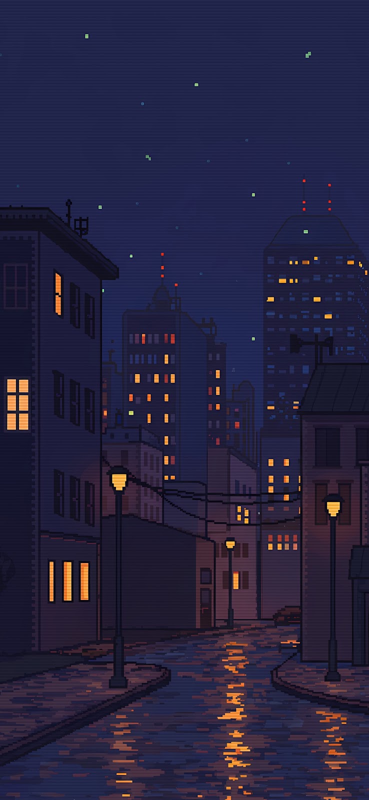 Pixel Art Rainy Neon Cityscape iPhone Wallpaper