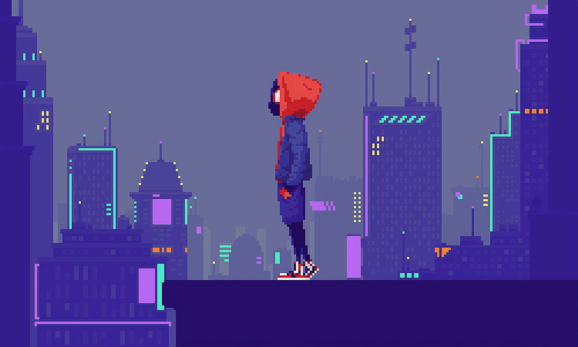 Download Explore The Neon Lit City In This Cyberpunk Pixel Art Wallpaper