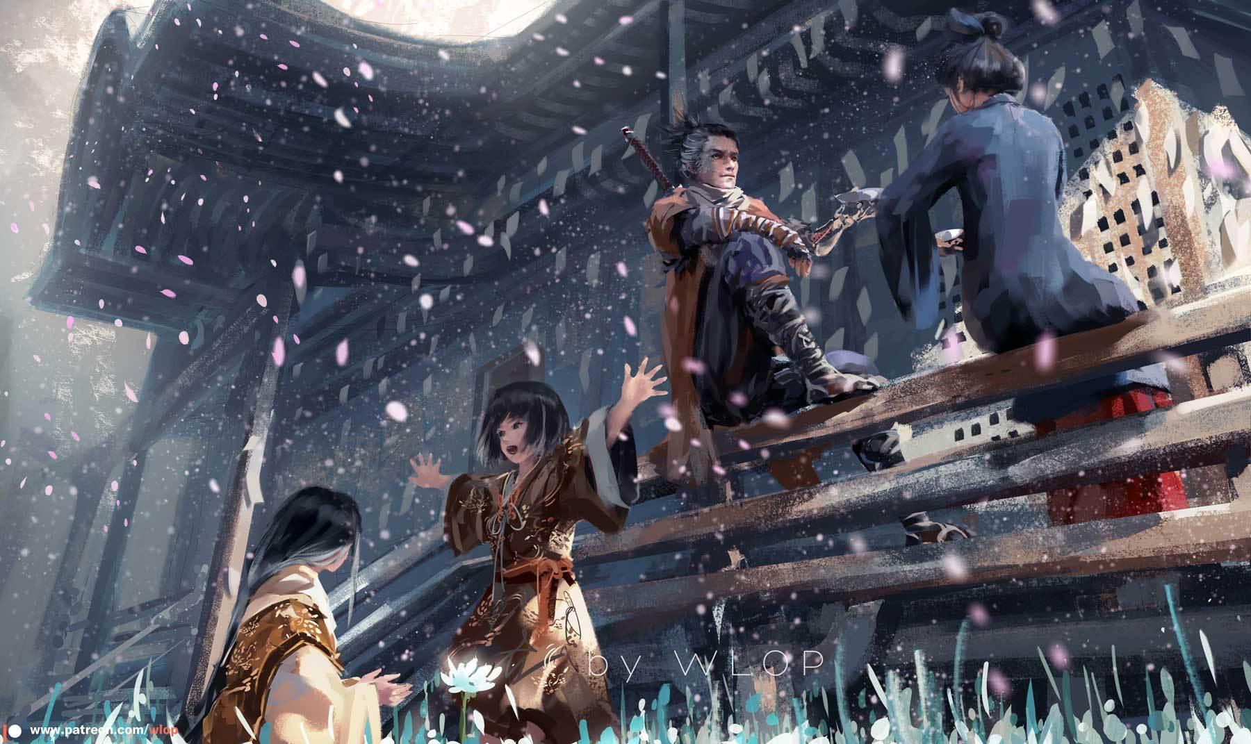 Fan art by WLOP, A toast to flowers and a toast to death