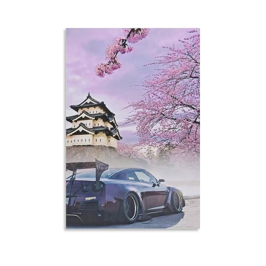 JDM Car Poster, Japanese Cherry Blossoms HD Canvas Prints Wall Art Room Aesthetics Decor Posters Wall Art Painting Canvas Gift Living Room Prints Bedroom Decor Poster Artworks 24x36inch(60x90cm): Posters & Prints
