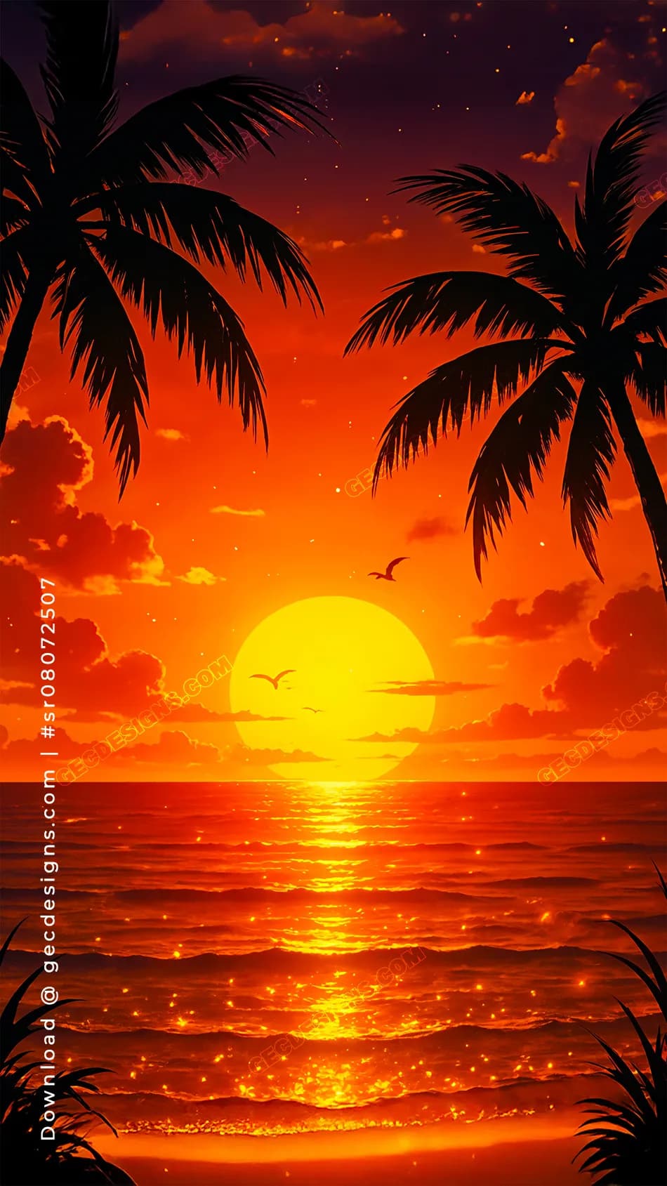Tropical Sunset Beach iPhone Wallpaper with Palm Trees and Ocean Glow