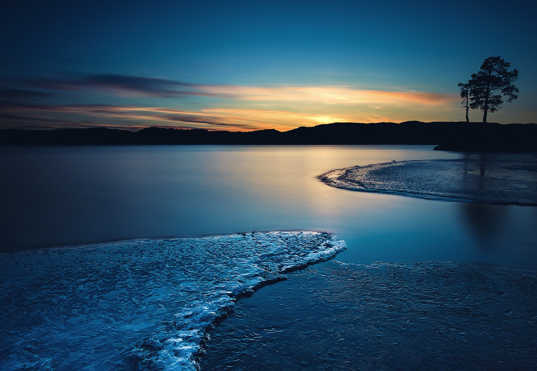 Wallpaper ice, twilight, sky, trees, landscape, nature, sunset, evening for mobile and desktop, section природа, resolution 2048x1416